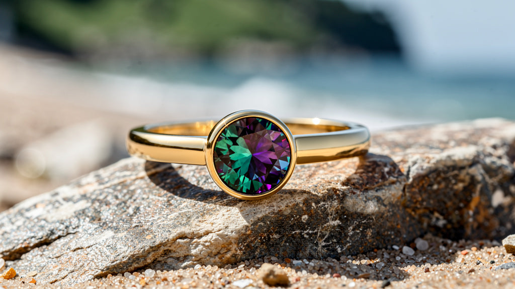 Gold ring with a color-changing alexandrite stone