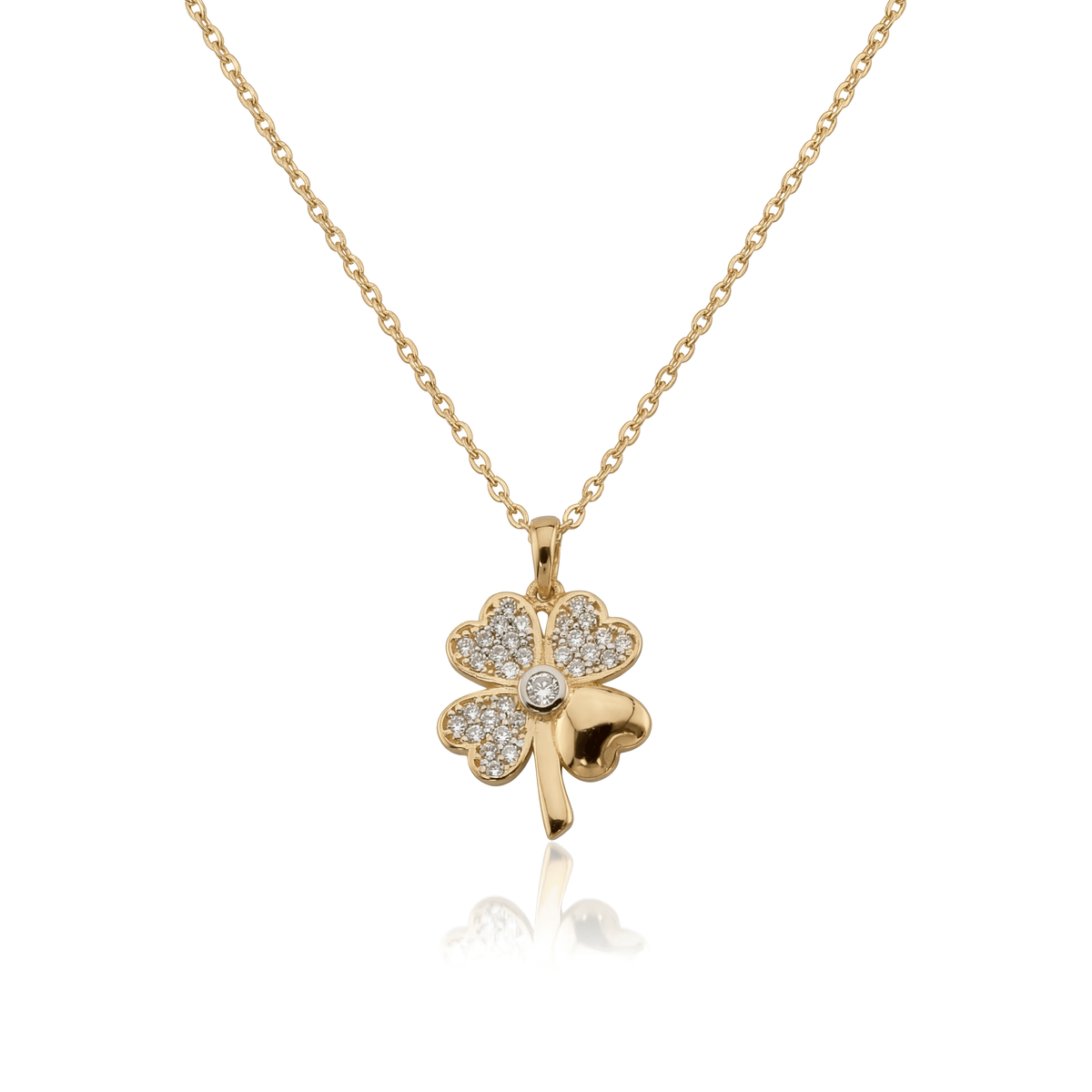 14K gold four leaf clover pendant necklace in yellow gold