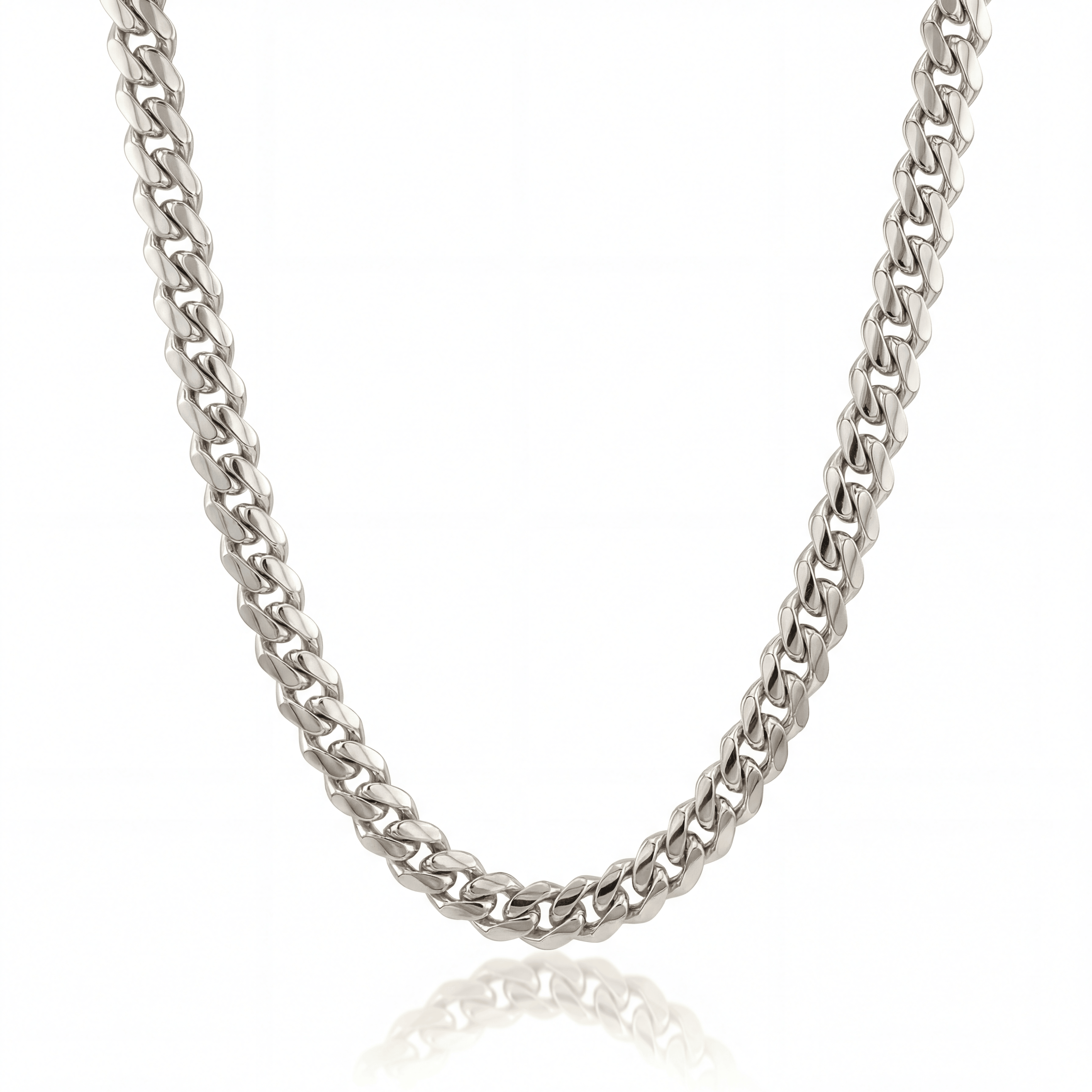 14K solid gold Cuban curb link chain necklace in white gold