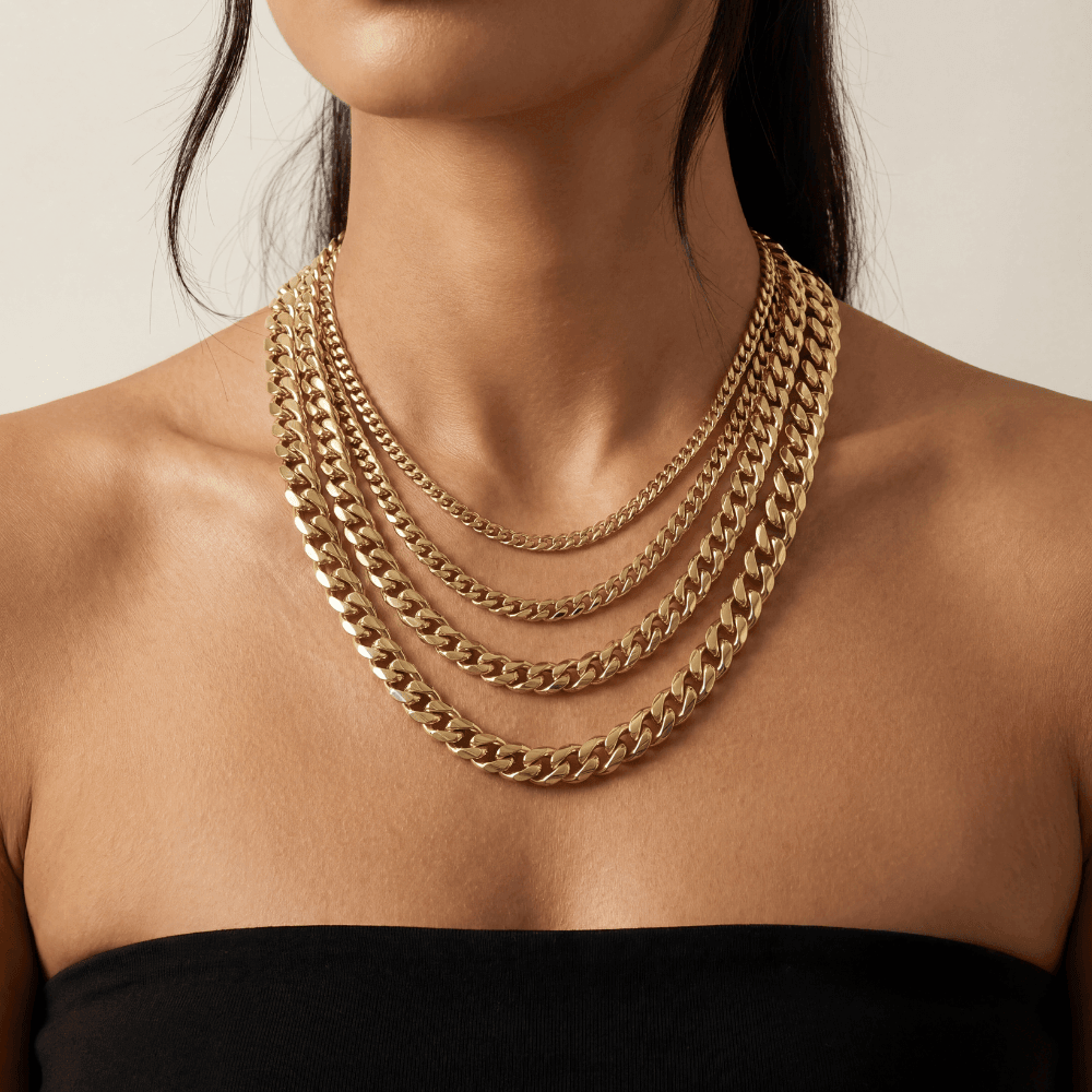 14K solid gold Cuban curb link chain necklace, handmade fine jewelry
