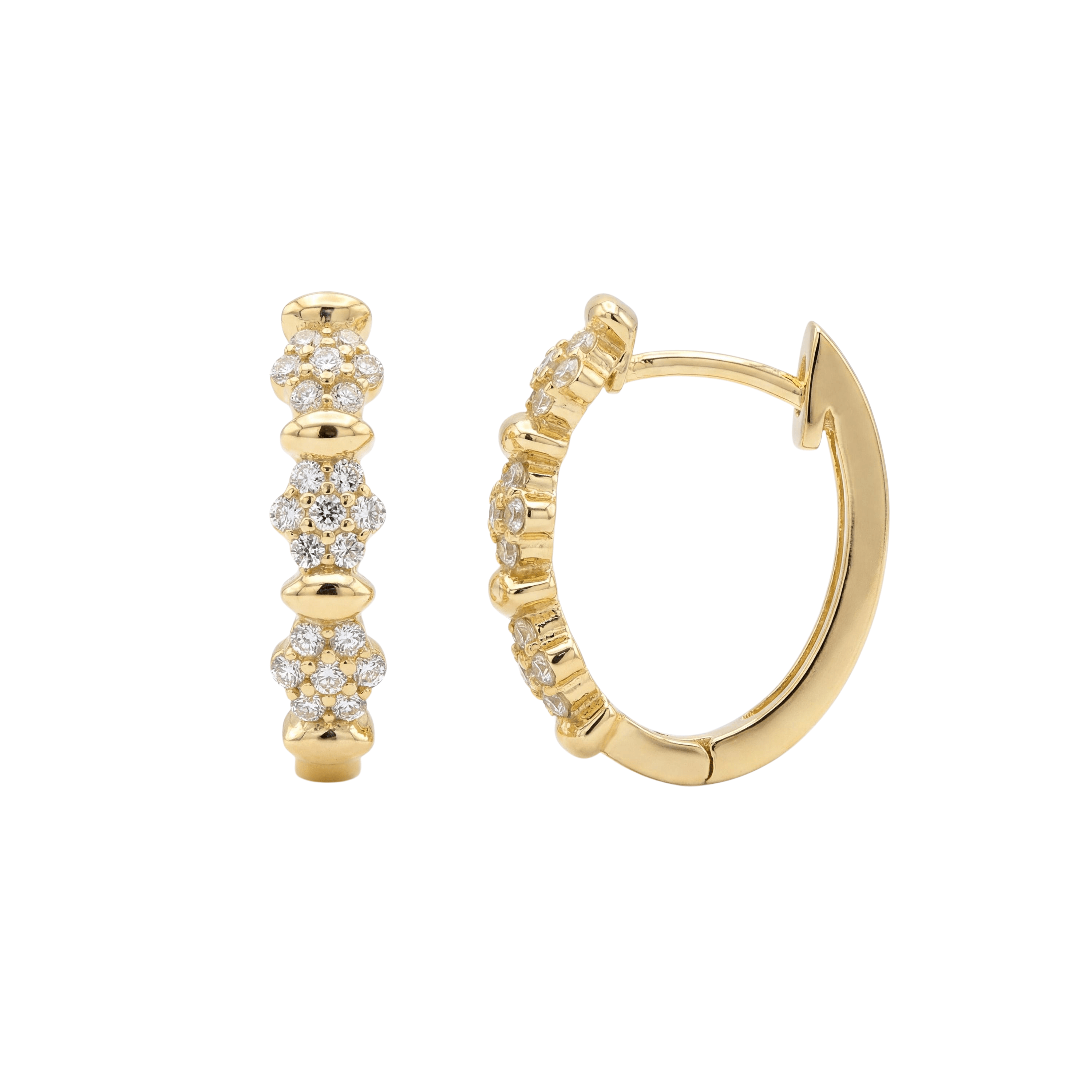 14K solid gold pavé hoop earrings, minimal huggie, product photo