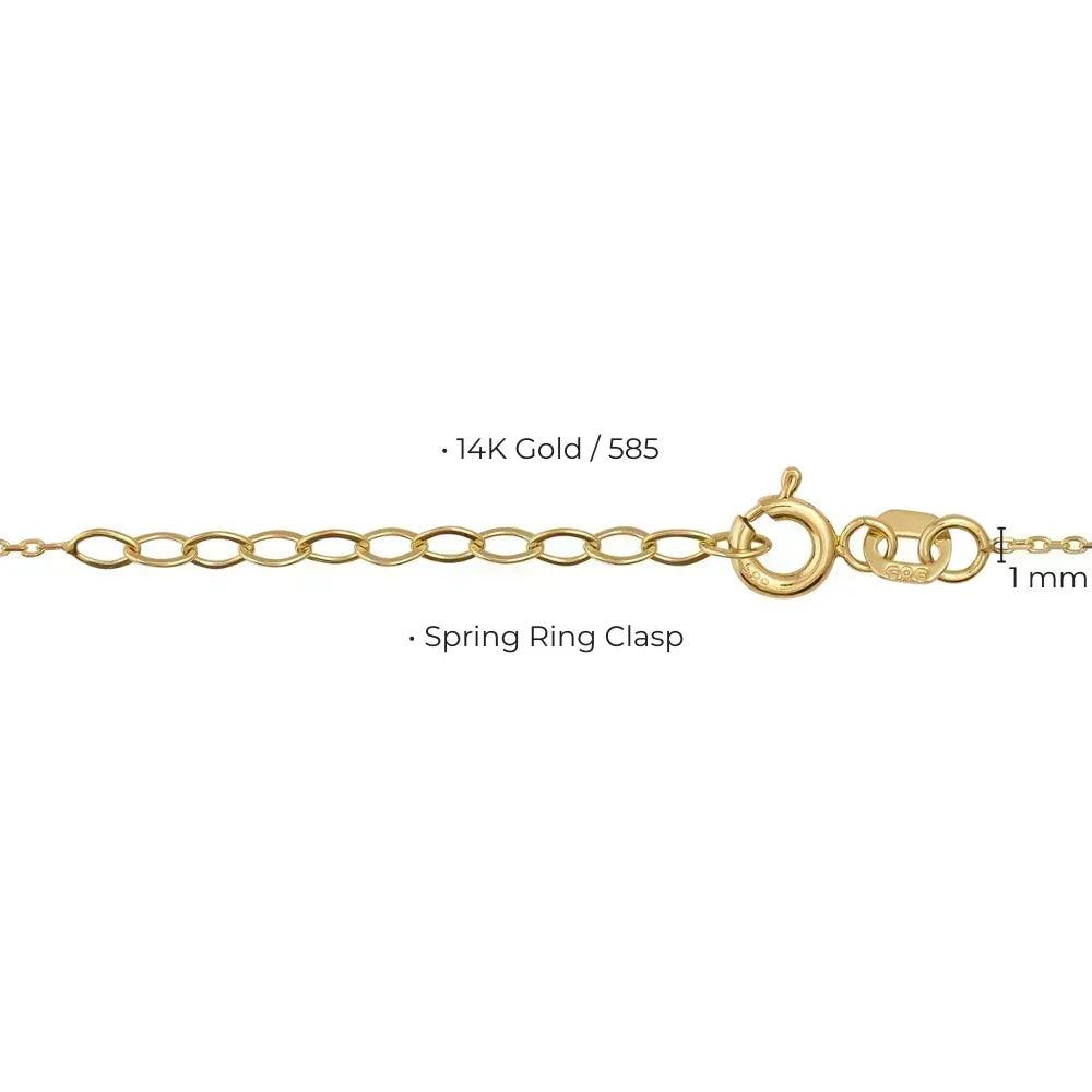 14K gold chain with spring ring clasp, 1mm thickness, jewelry detail close-up