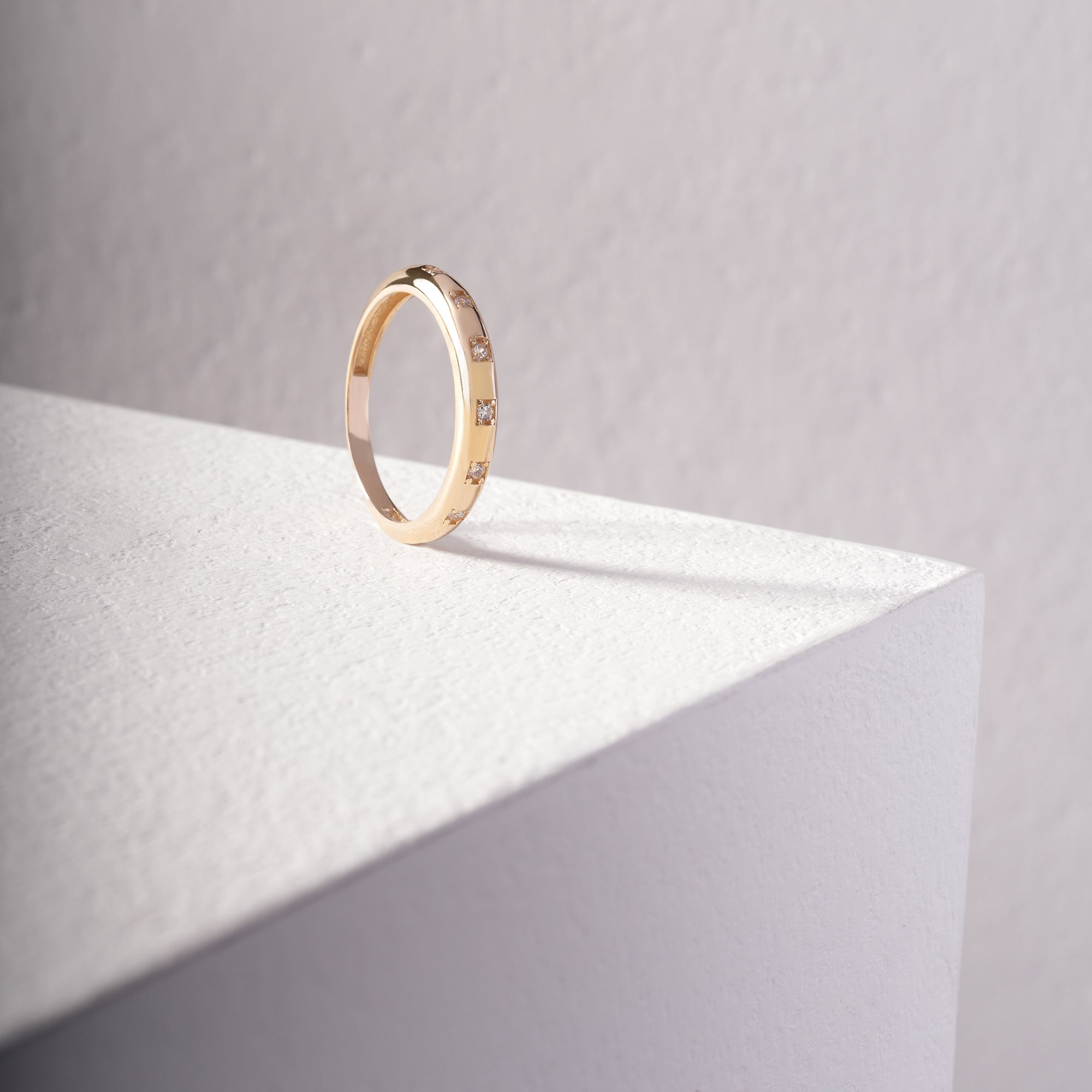 14K Solid Gold Minimal Zirconia Band Ring – Elegant Daily Wear Ring, Stackable Design or Stylish Wedding Band