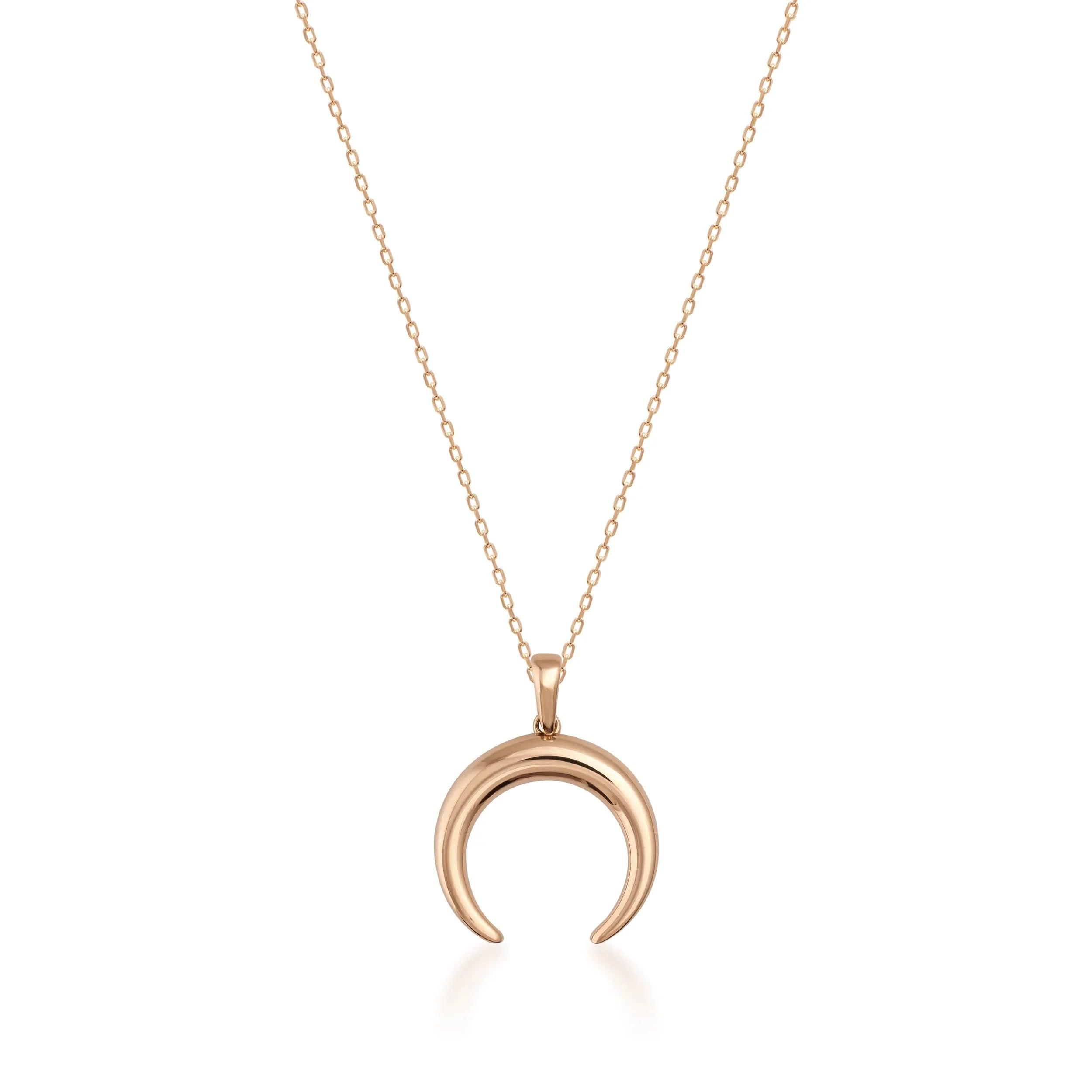Gold crescent moon pendant necklace on delicate chain, minimalist fine jewelry