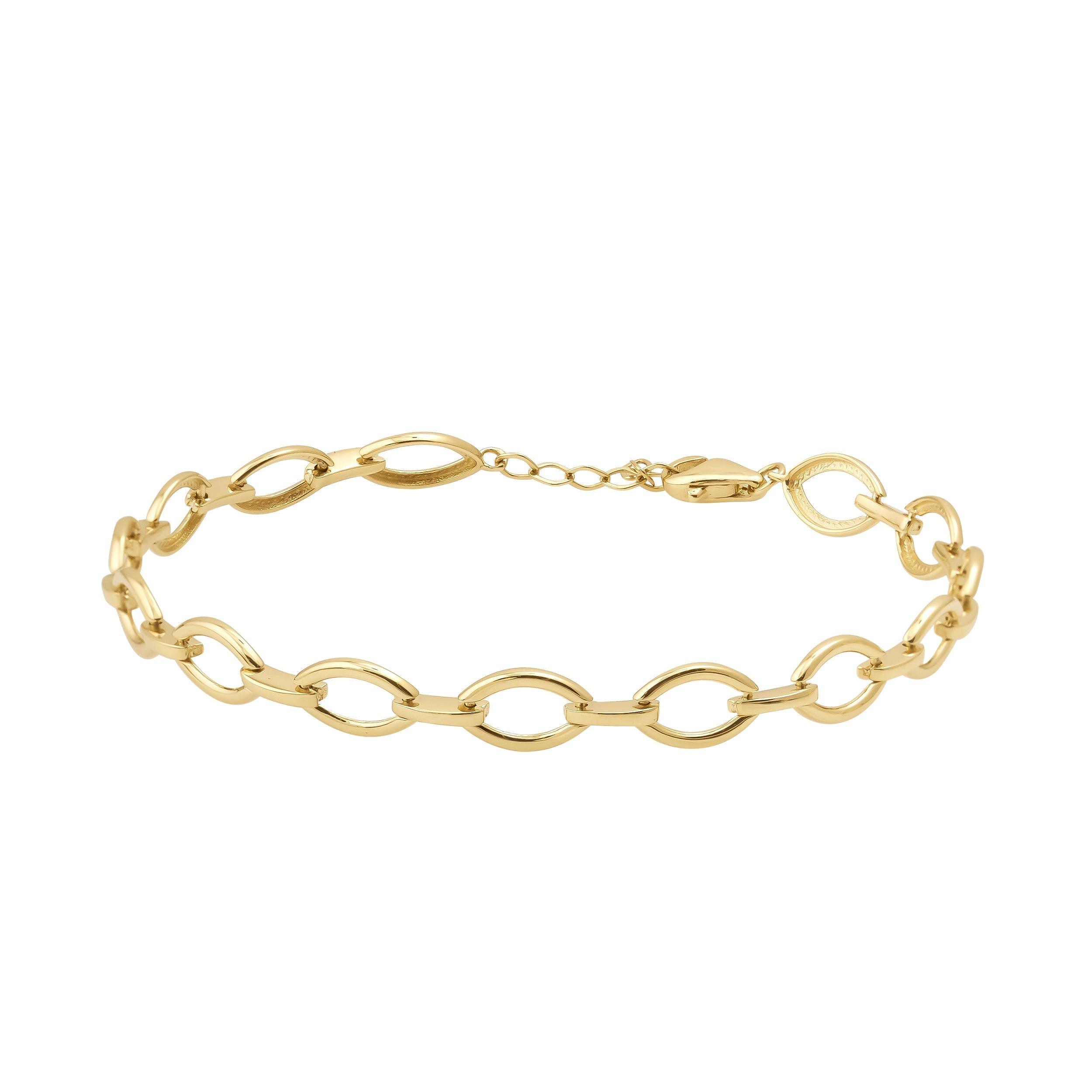 Elegant gold chain link bracelet with lobster clasp on white background