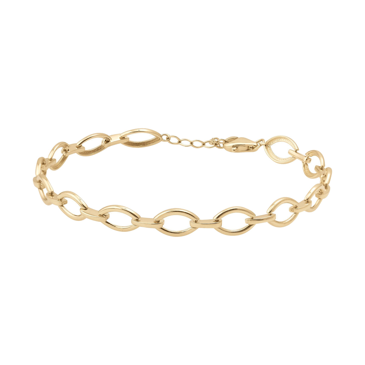 Elegant 14K gold chain link bracelet with lobster clasp on white background