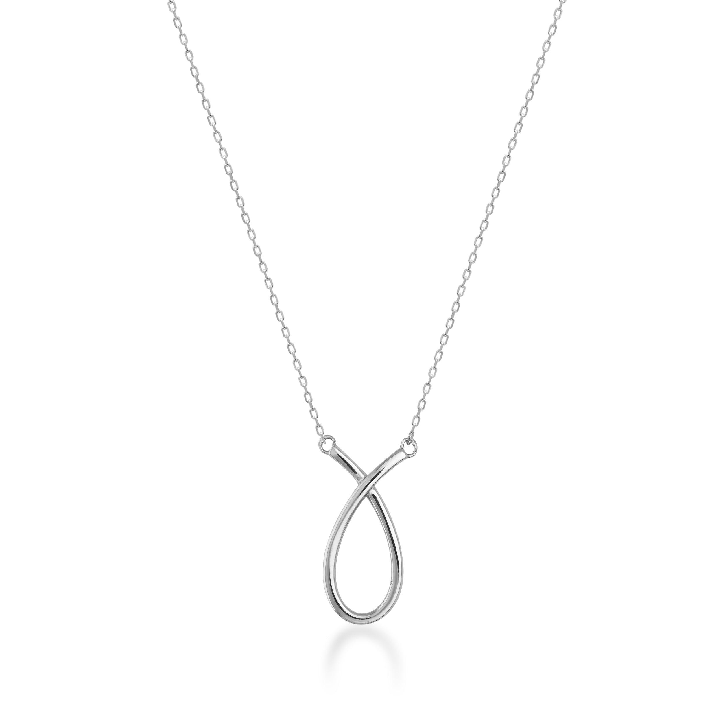Minimalist white gold necklace with an open teardrop pendant on a fine chain