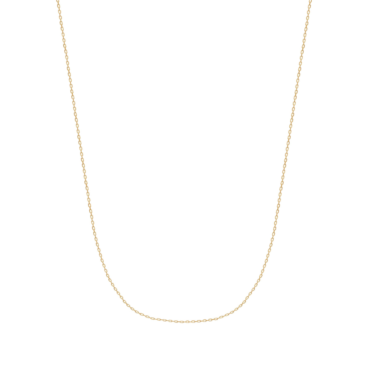 14K yellow gold Forse chain extender, fine oval links hanging in a U-shape on white