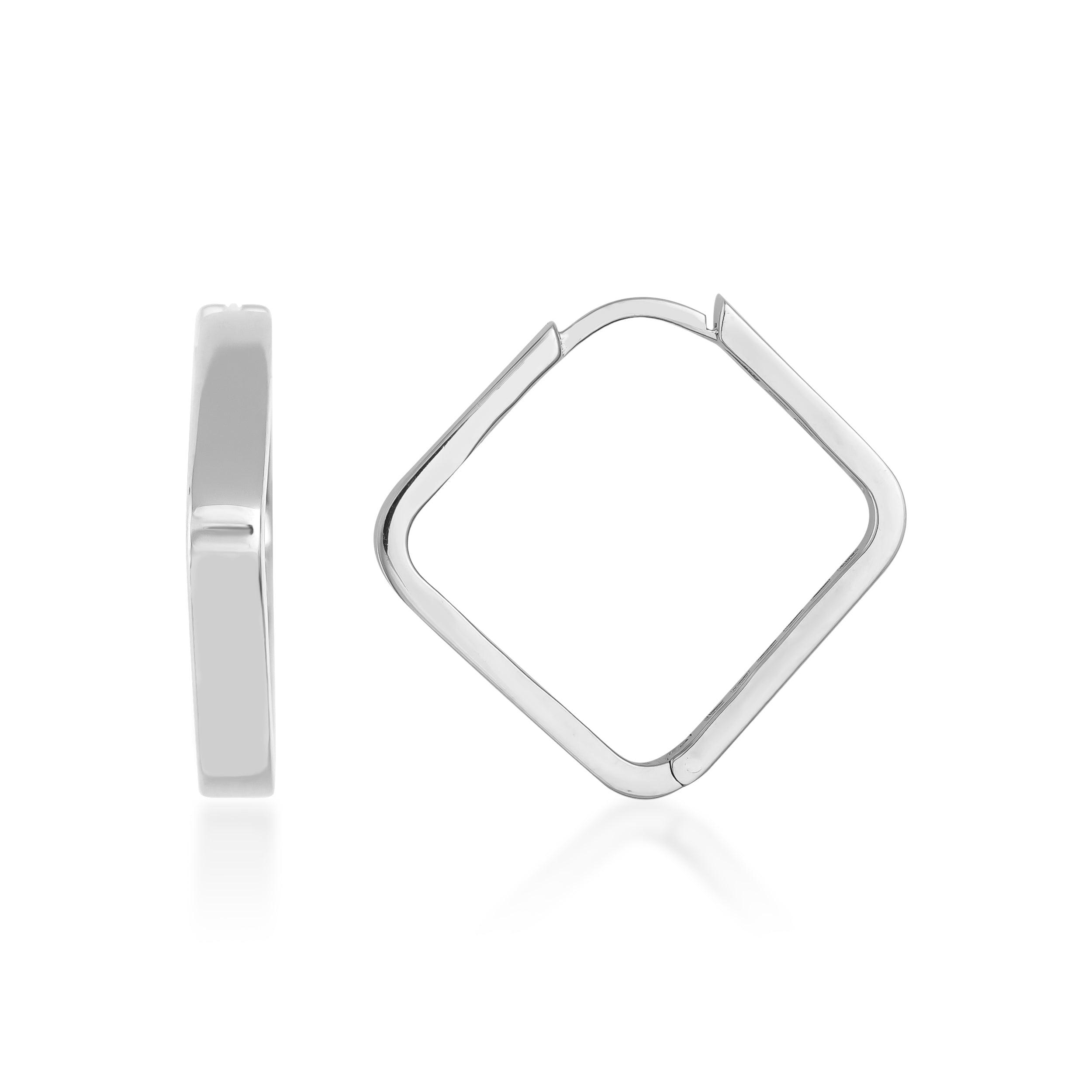 Square silver hoop earrings with minimalist design on white background