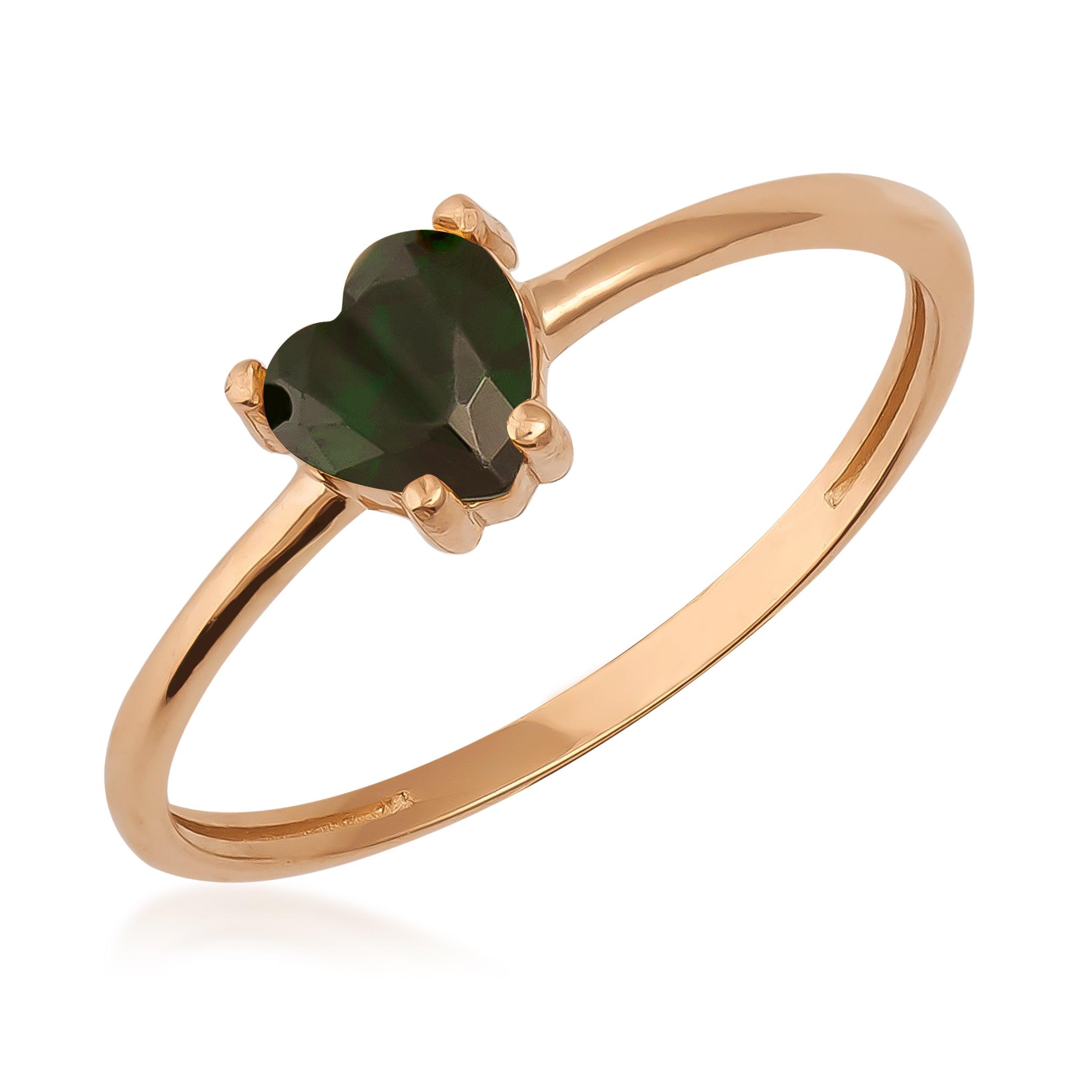 Gold ring with heart-shaped green gemstone, minimalist fine jewelry design