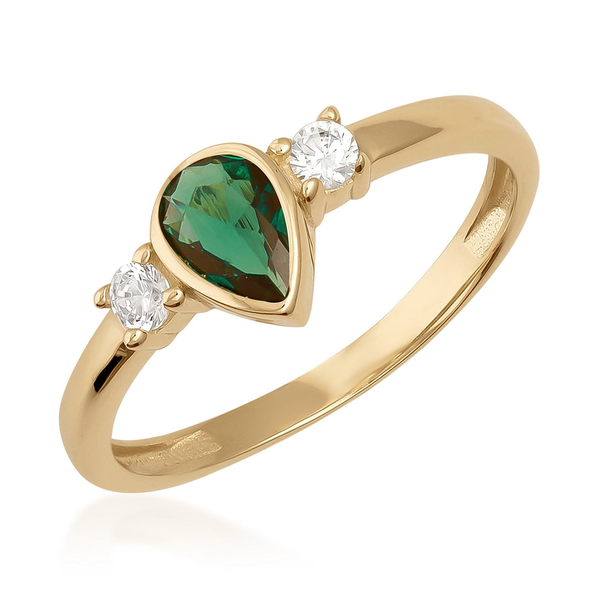 14K solid gold pear-cut Simulated Emerald vintage ring in yellow gold