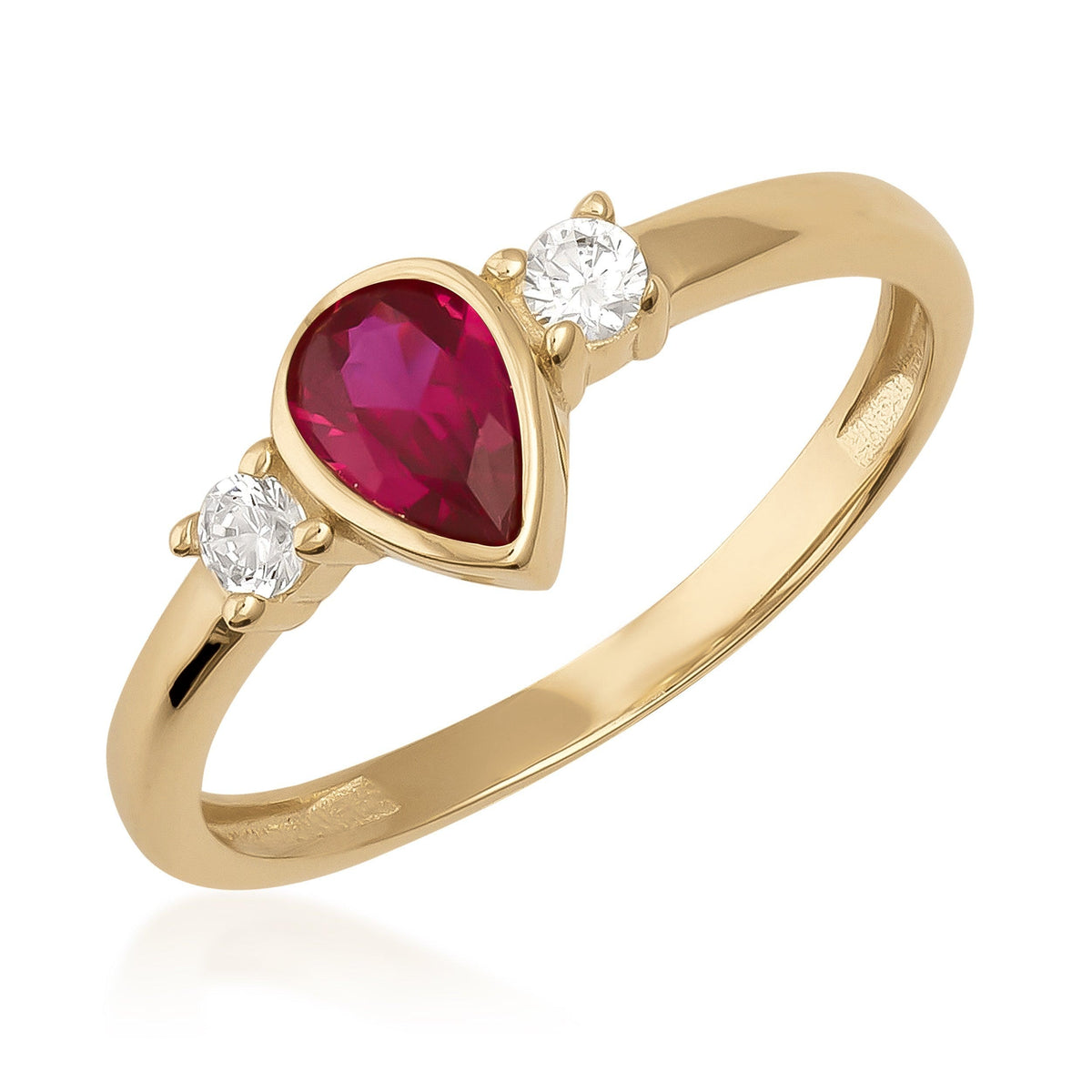 14K solid gold pear-cut Simulated Ruby vintage ring in yellow gold