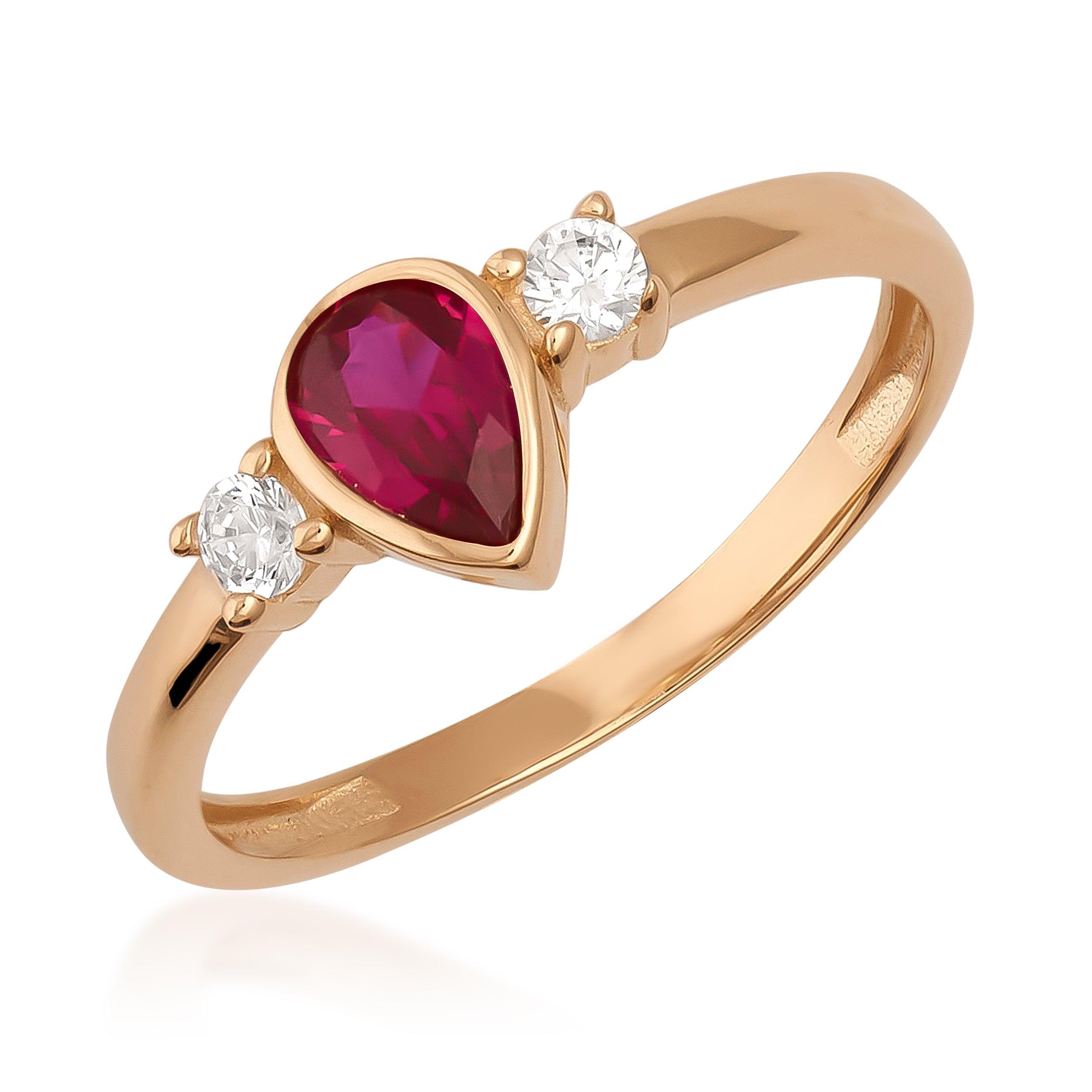 14K solid gold pear-cut ruby vintage ring in rose gold