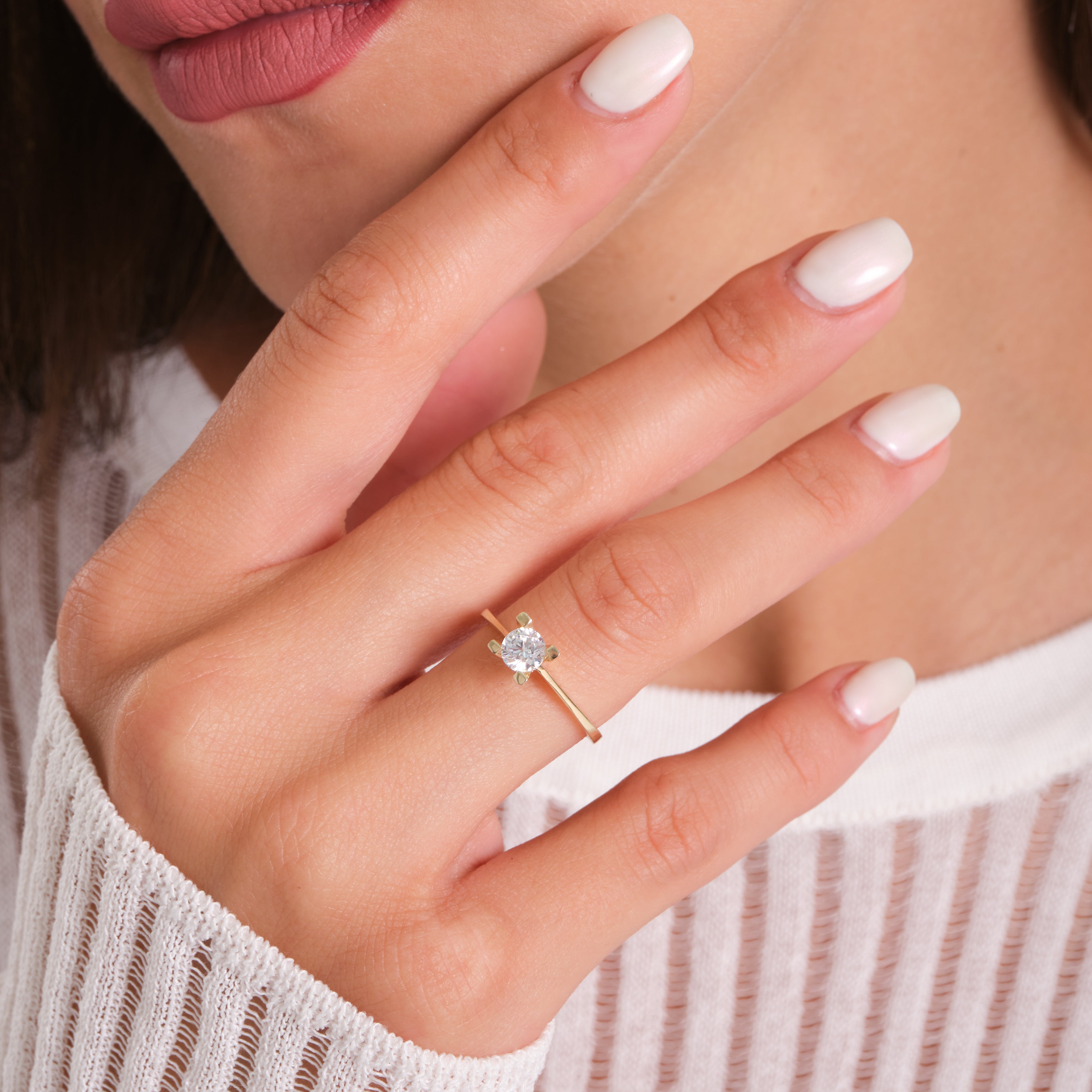 14K Solid Gold Classic Solitaire Engagement Ring – Round Zirconia Ring for Proposal, Wedding & Everyday Elegance