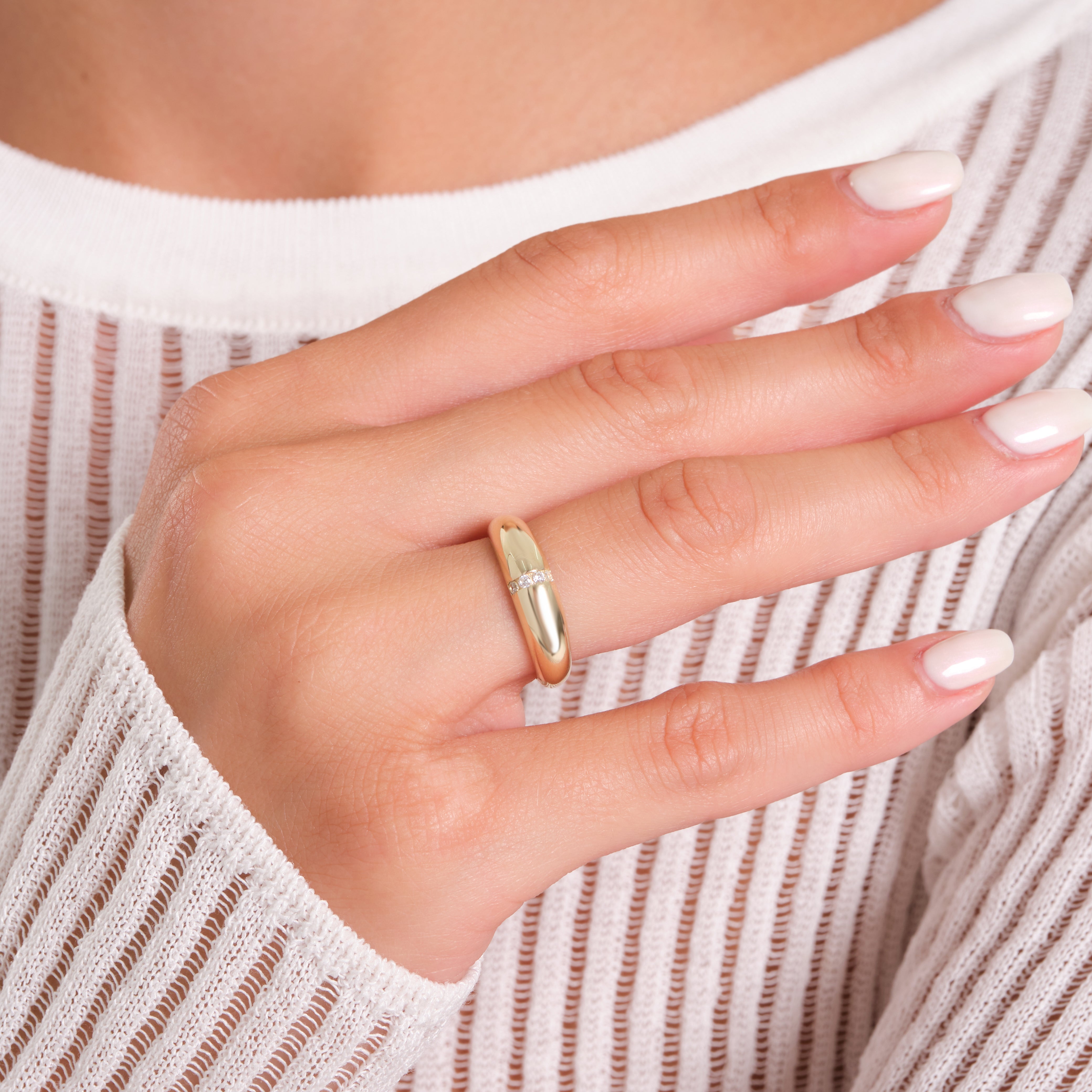 14K Solid Gold Bold Chunky Statement Ring – Modern Round Zirconia Cluster Design for Everyday Wear or Stacking