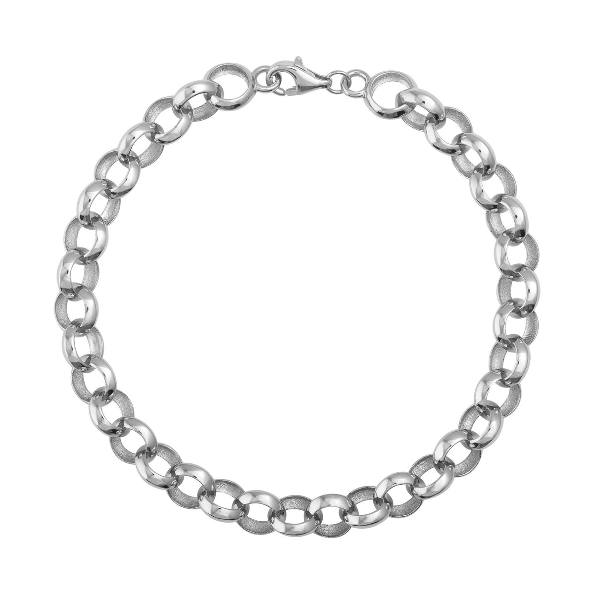14K gold chain bracelet with round links and lobster clasp on white background