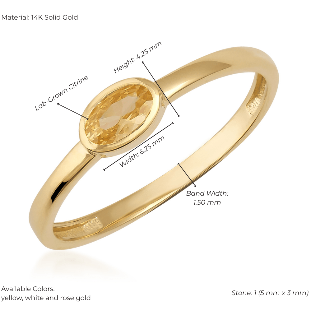 14K gold ring with oval lab-grown citrine gemstone and slim vintage band