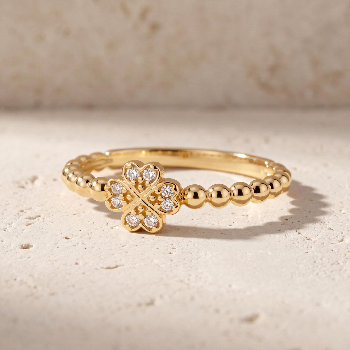 14K gold clover ring, styled view