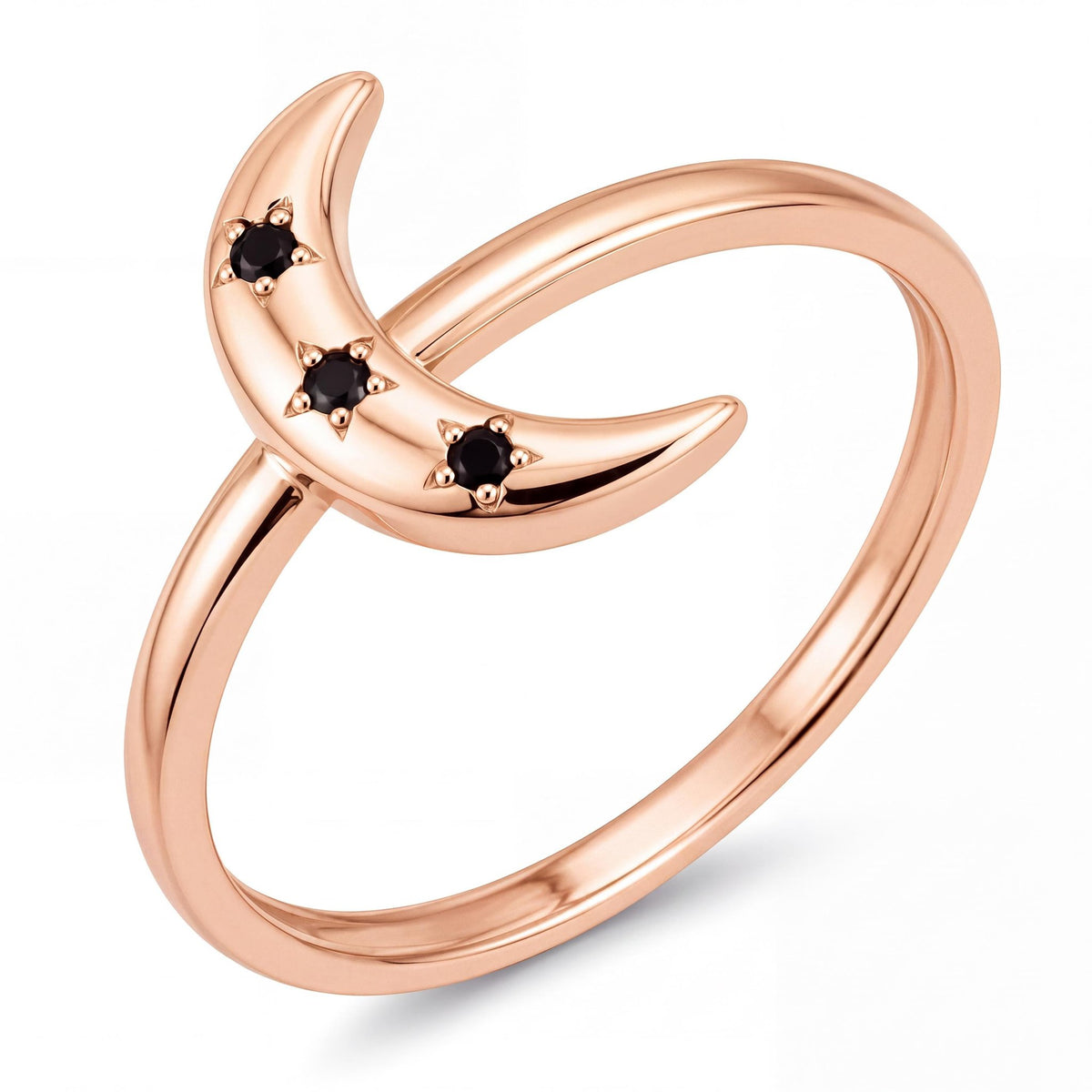 14K gold crescent moon ring, product photo