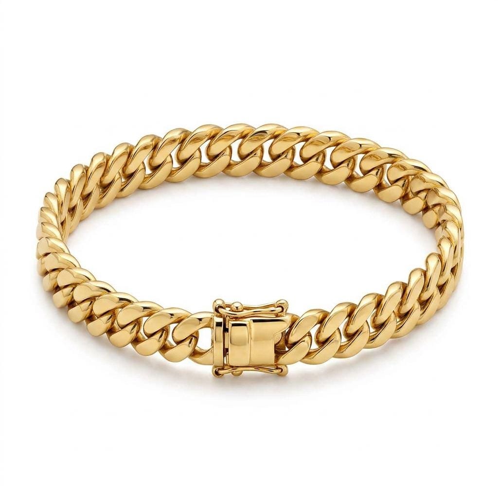 14K gold cuban link bracelet chain necklace, product photo
