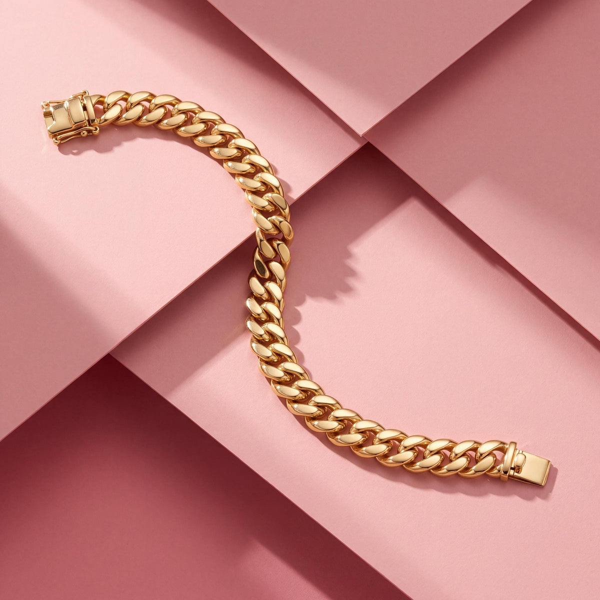 14K gold cuban link bracelet chain necklace, styled view