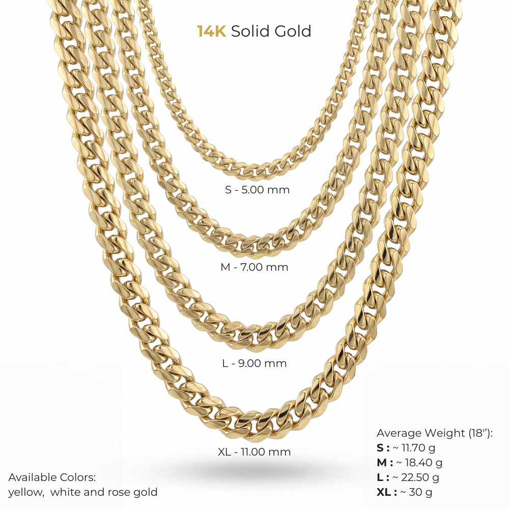 14K Solid Gold Cuban Curb Link Chain Necklace, Handmade Fine Jewelry Men & Women, Unisex