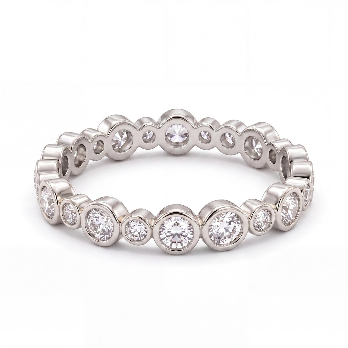 14K gold cz bezel eternity band ring, product photo