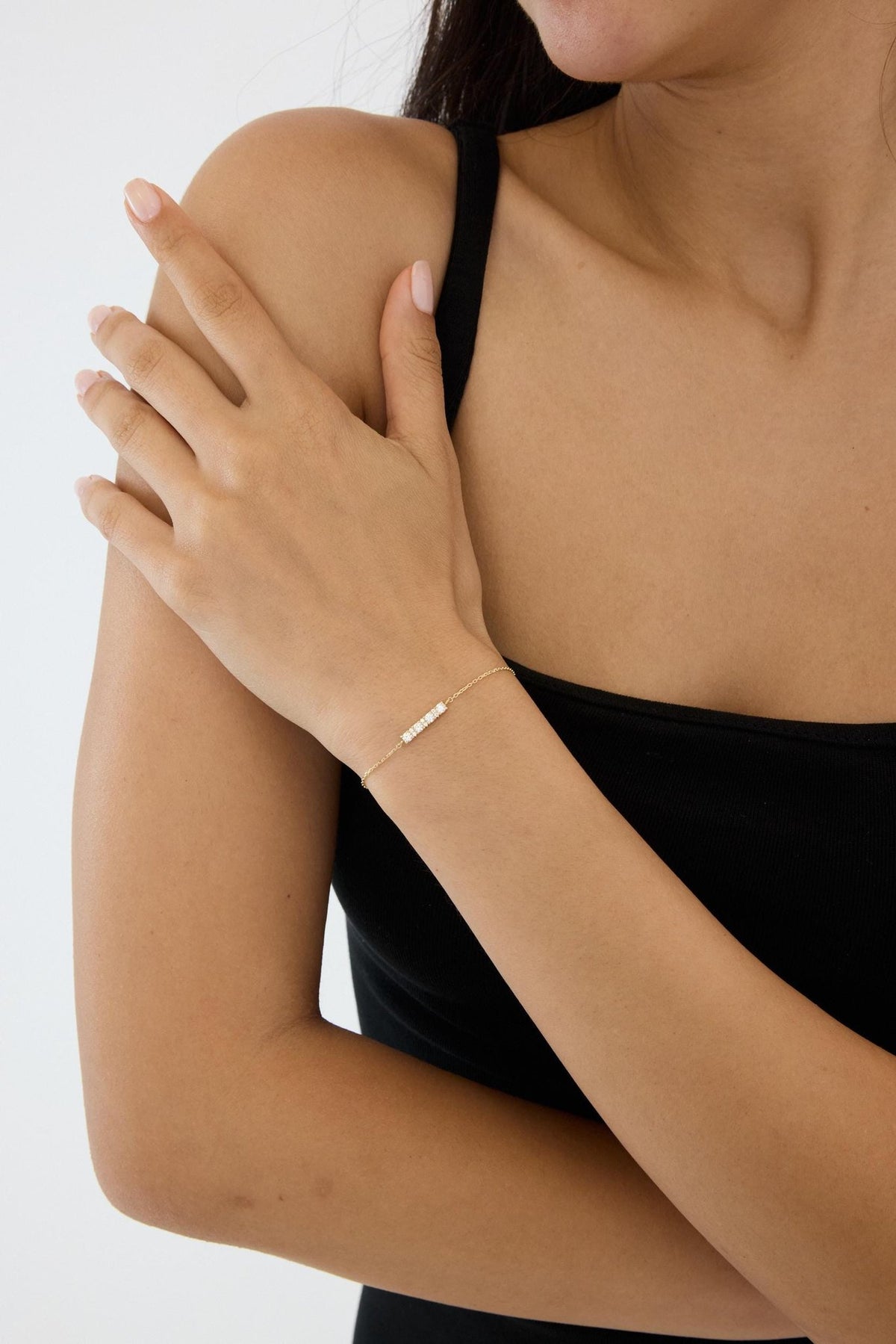 14K gold cz station bracelet, styled view