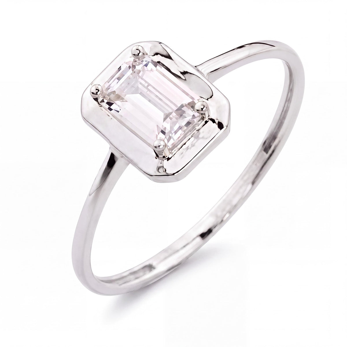 14K gold emerald-cut cz solitaire ring, product photo