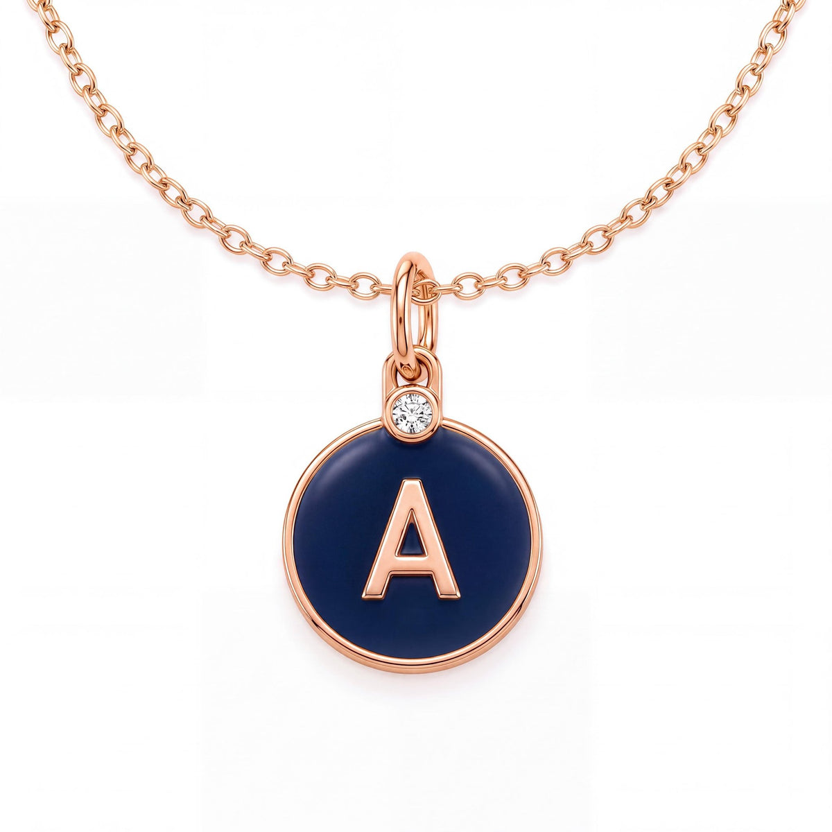 14K gold enamel initial necklace, product photo