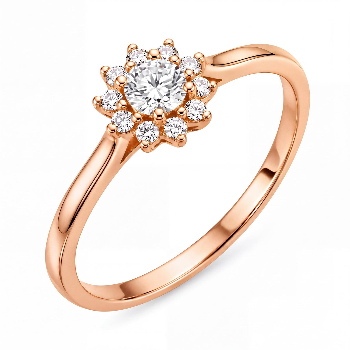 14K gold floral halo ring, product photo