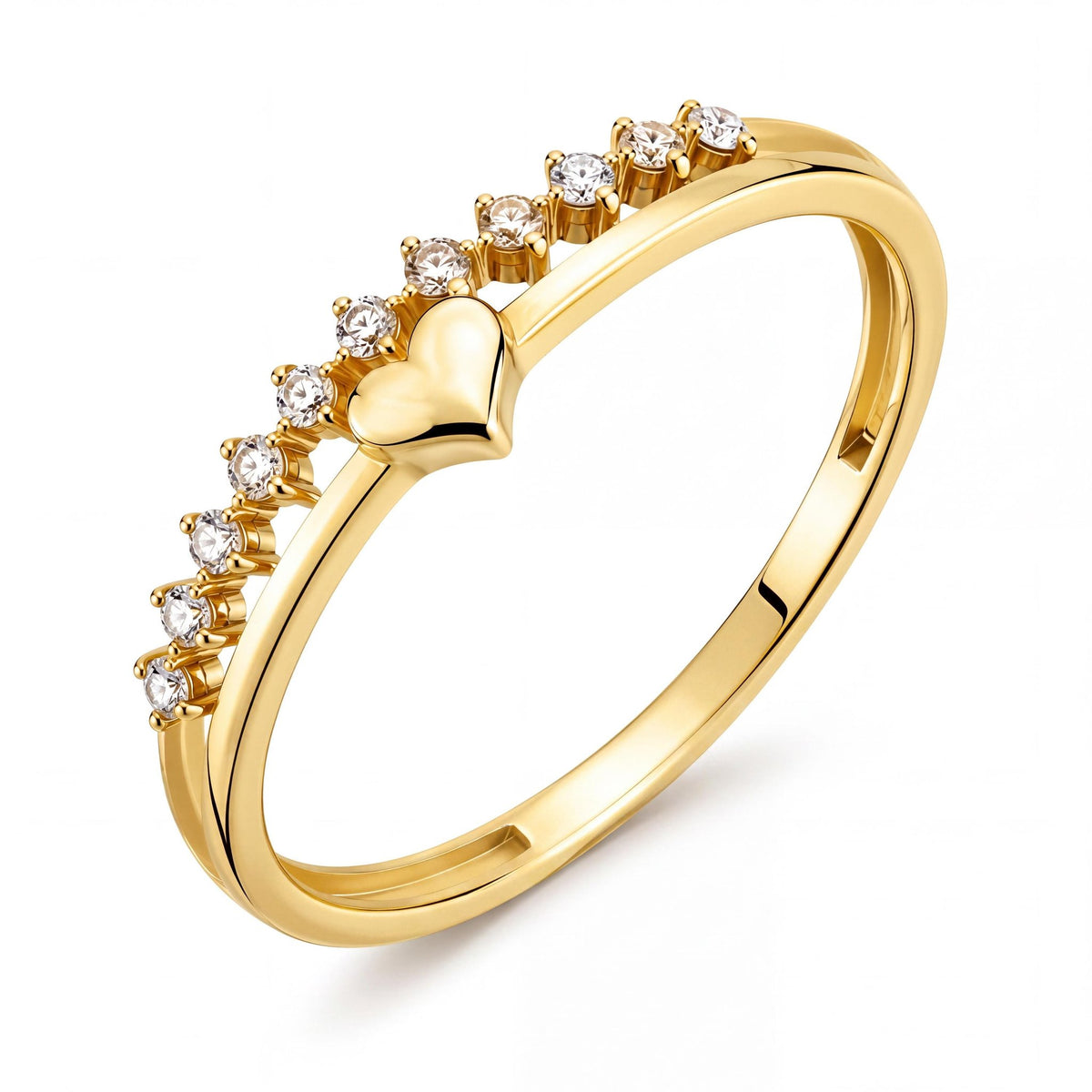 14K yellow gold heart bypass ring on white