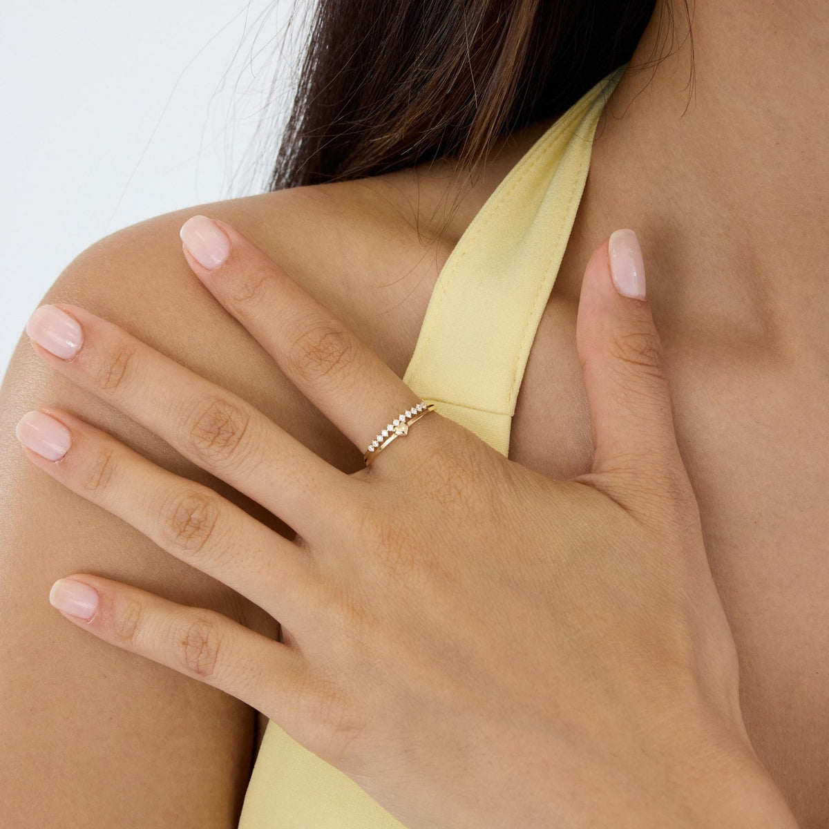 14K gold heart bypass ring, styled view