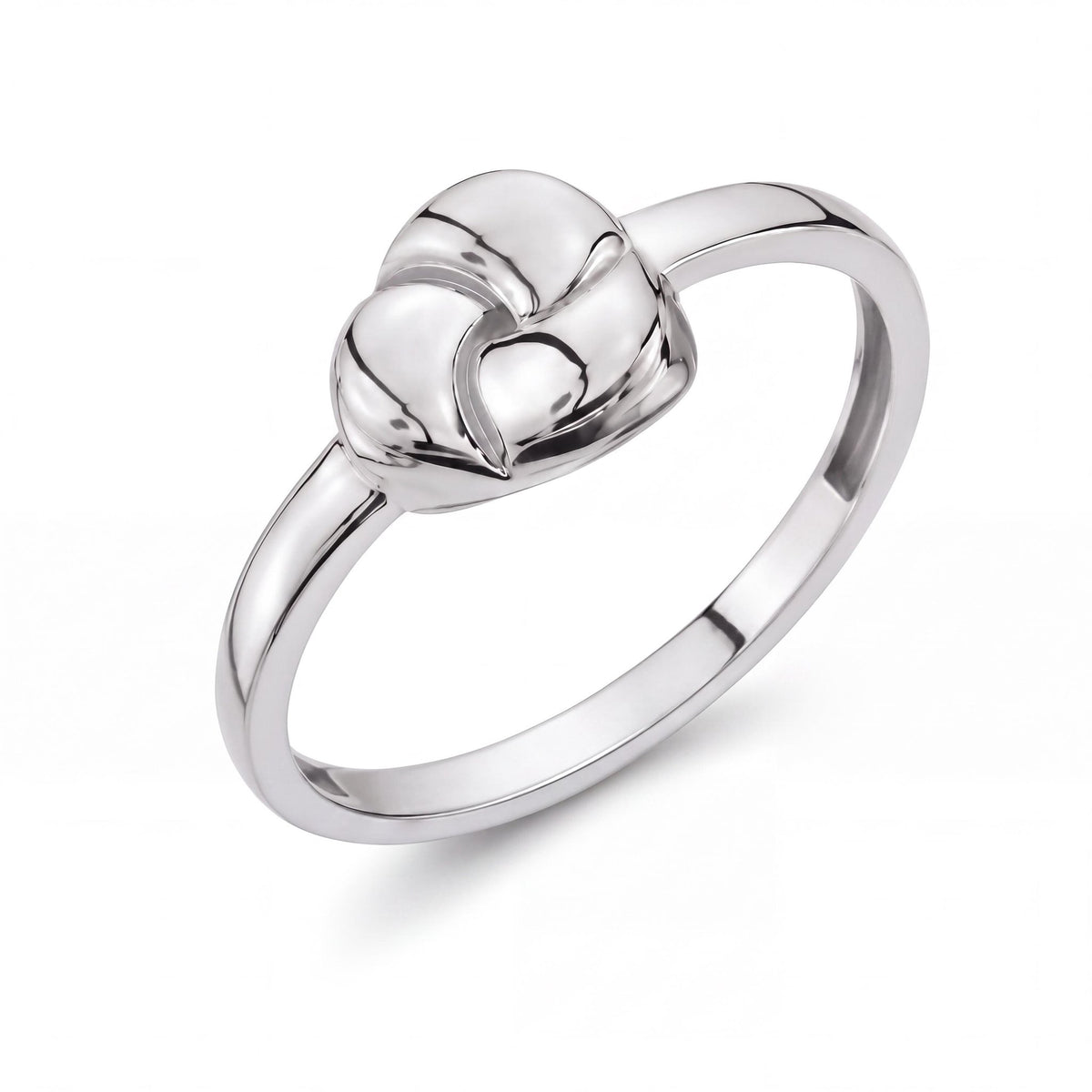 14K white gold heart dome ring, close-up angled product shot