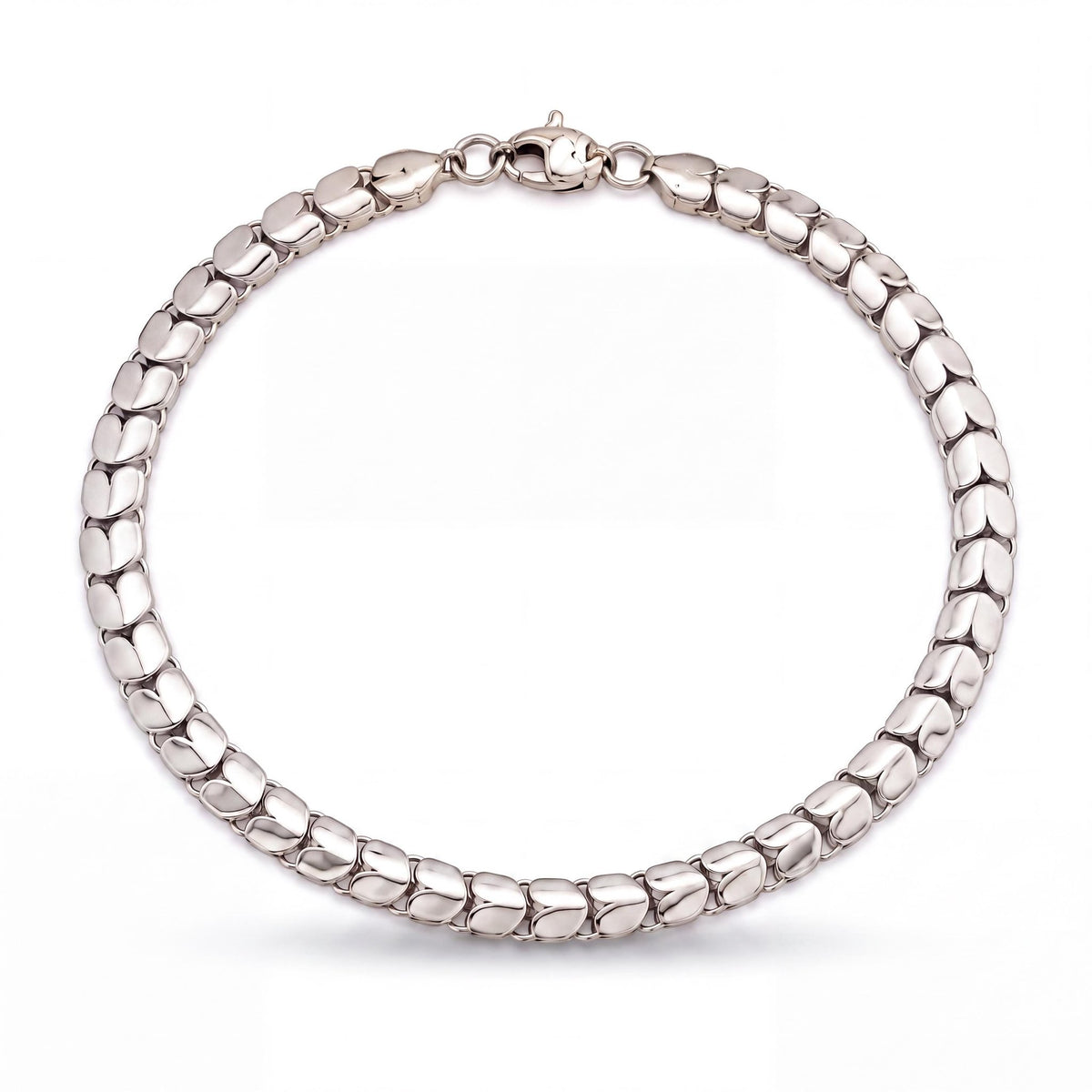 14K white gold heart link bracelet on white