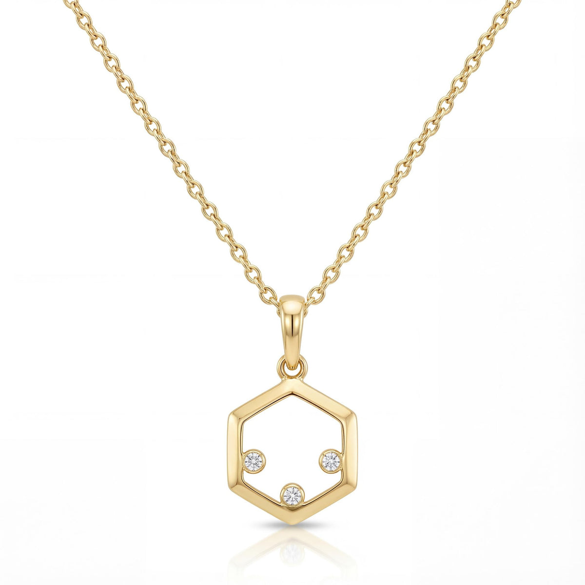 14K gold hexagon zirconia necklace, product photo
