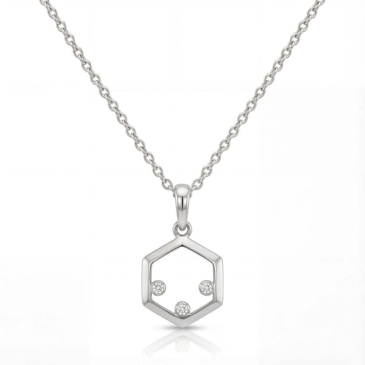 14K gold hexagon zirconia necklace, product photo