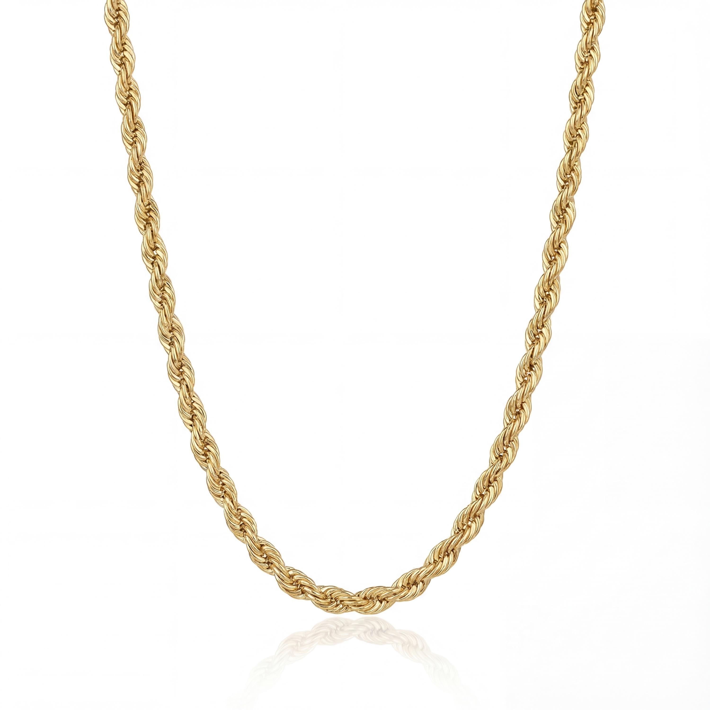 14K solid gold rope chain necklace, 2mm to 5mm, product photo