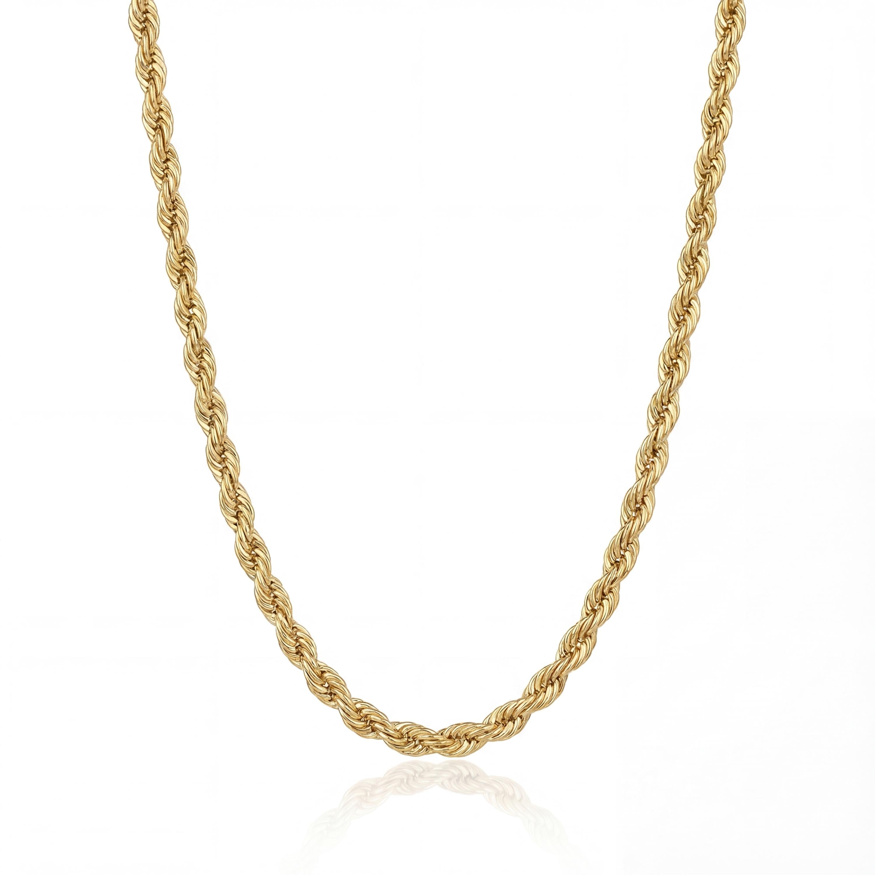 14K Solid Gold Rope Chain Necklace Fine Jewelry, 2mm to 5mm - Gift for Her