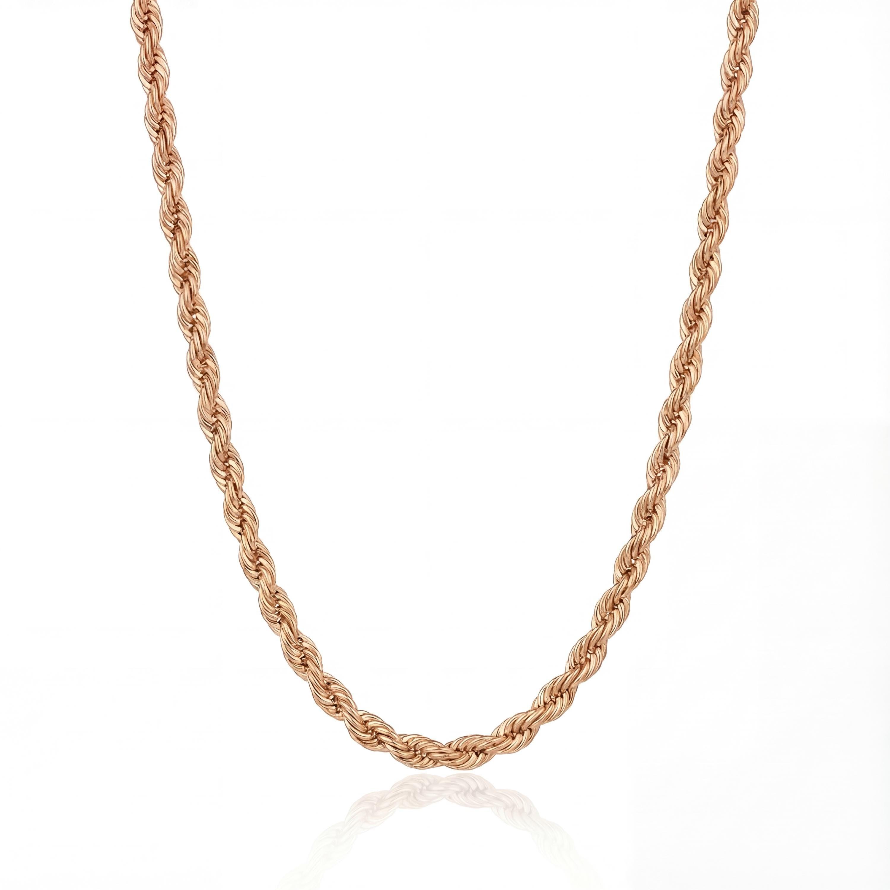 14K solid gold rope chain necklace, close-up detail