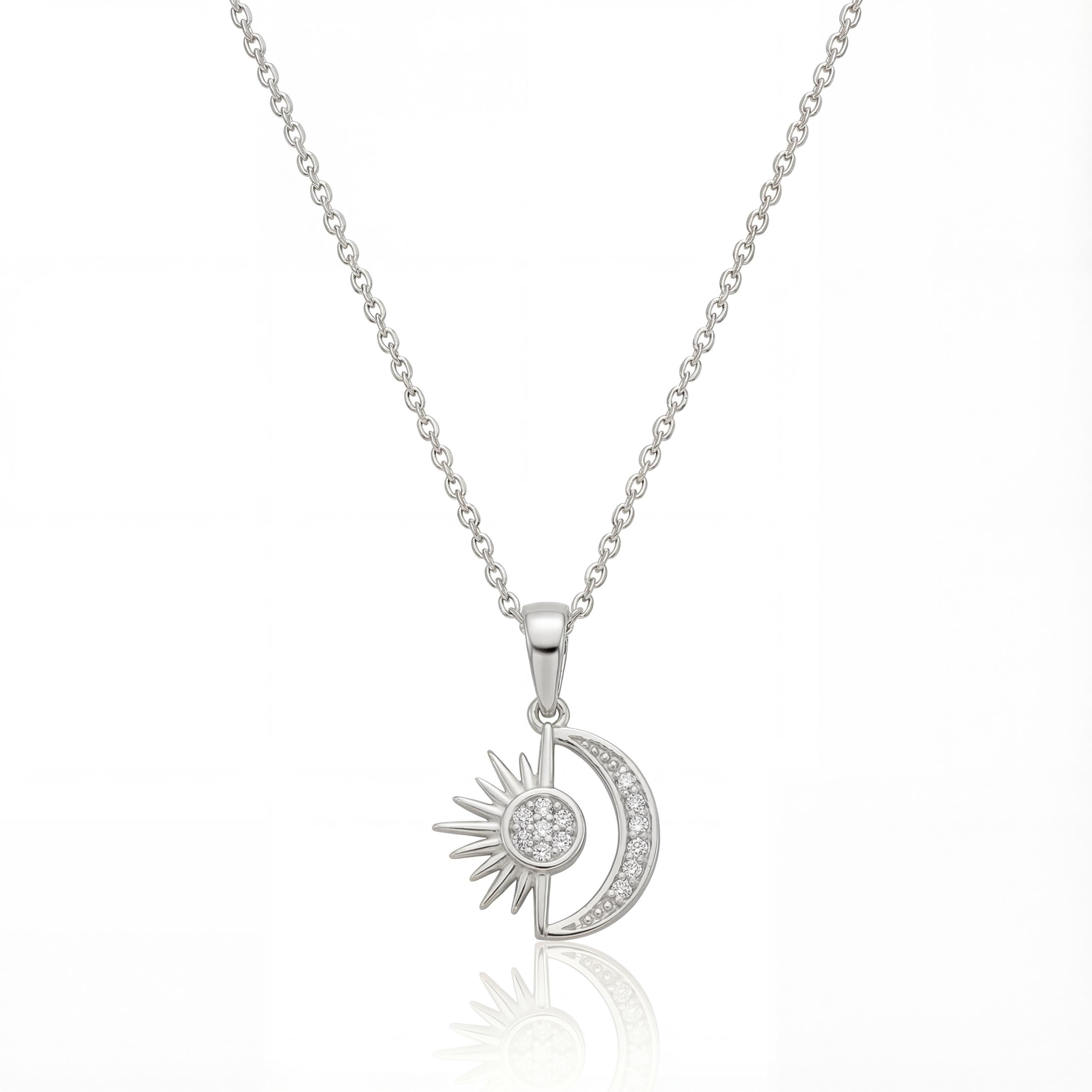 14K solid gold sun and moon pendant necklace, styled view