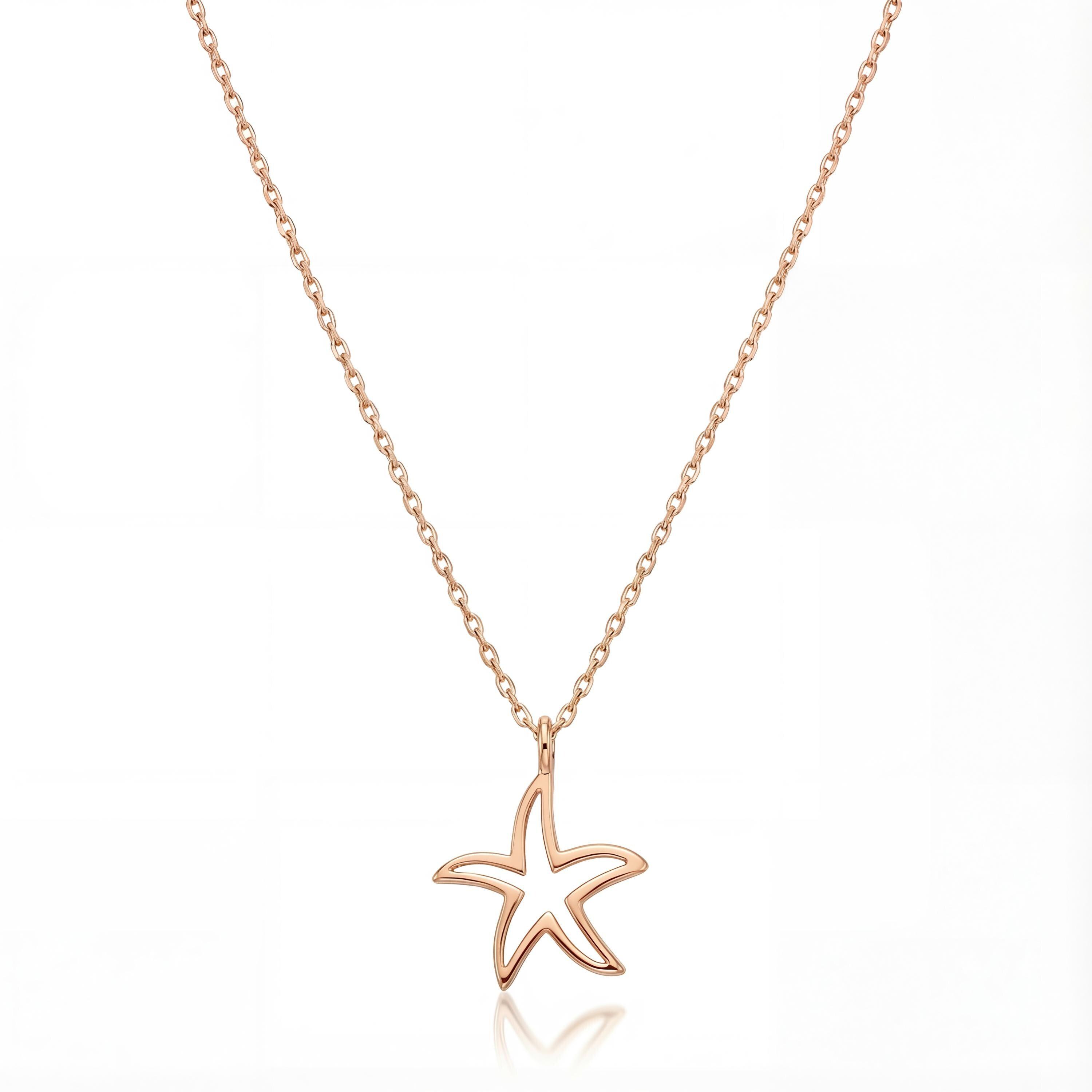 14K solid gold starfish necklace, close-up detail