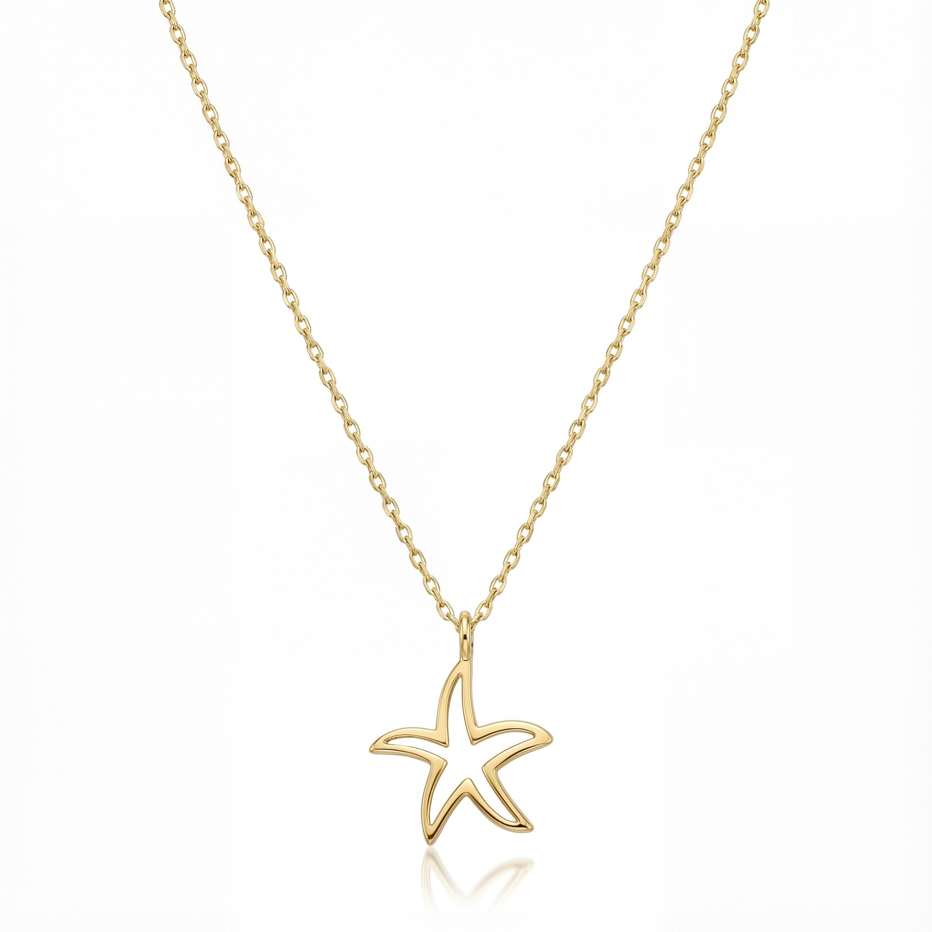 14K solid gold starfish necklace, product photo