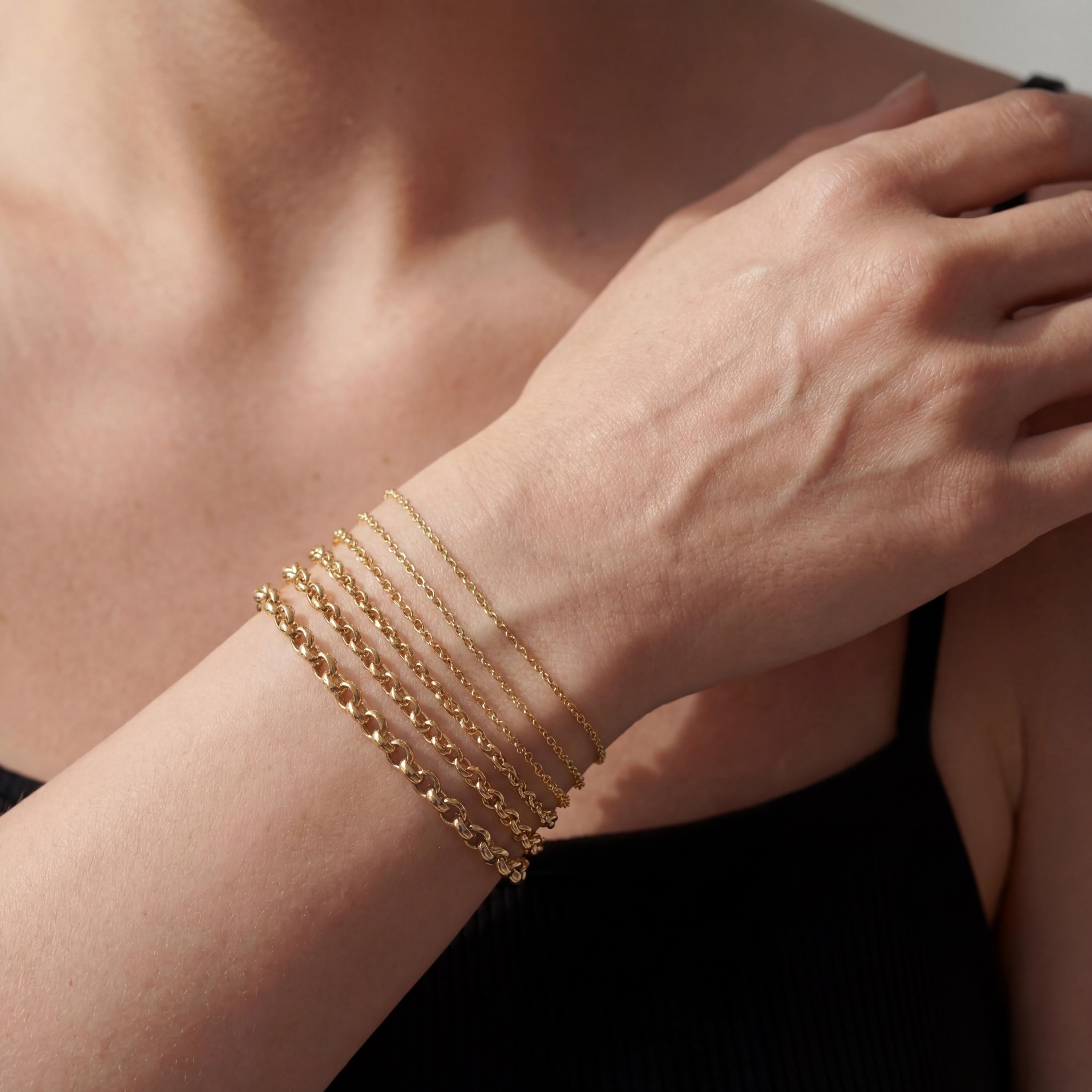 14K Solid Gold Rolo Chain Bracelet - Real Gold, Men & Women, Unisex - Handmade Fine Jewelry