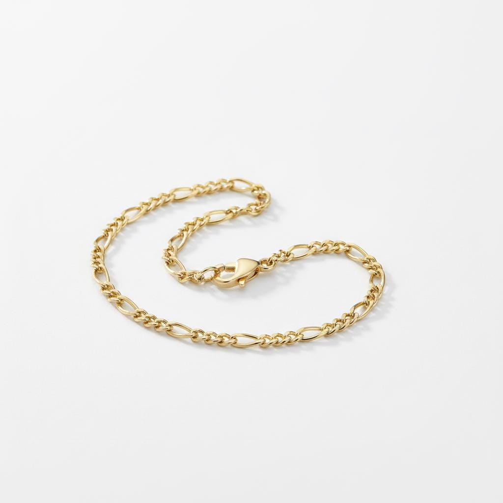 14K Solid Gold Figaro Chain Bracelet Handmade Minimal Unisex Jewelry
