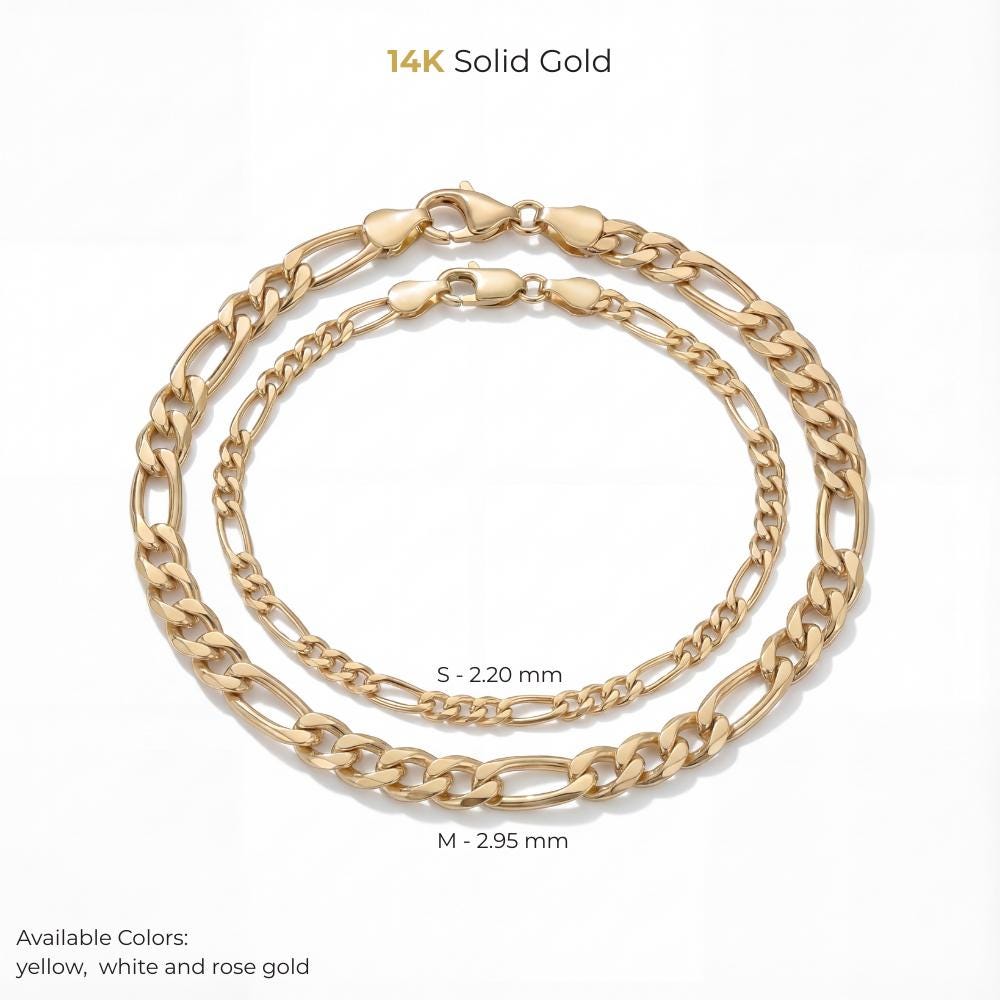 14K Solid Gold Figaro Chain Bracelet Handmade Minimal Unisex Jewelry