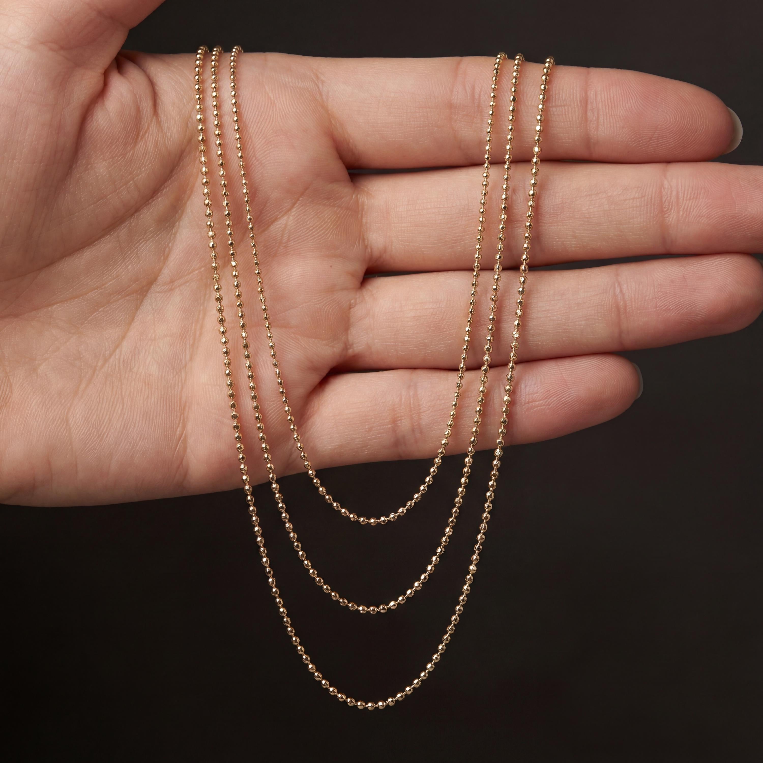 14K Solid Gold Ball Chain Necklace Minimal Beaded 1mm 1.2mm 1.5mm Everyday Fine Jewelry