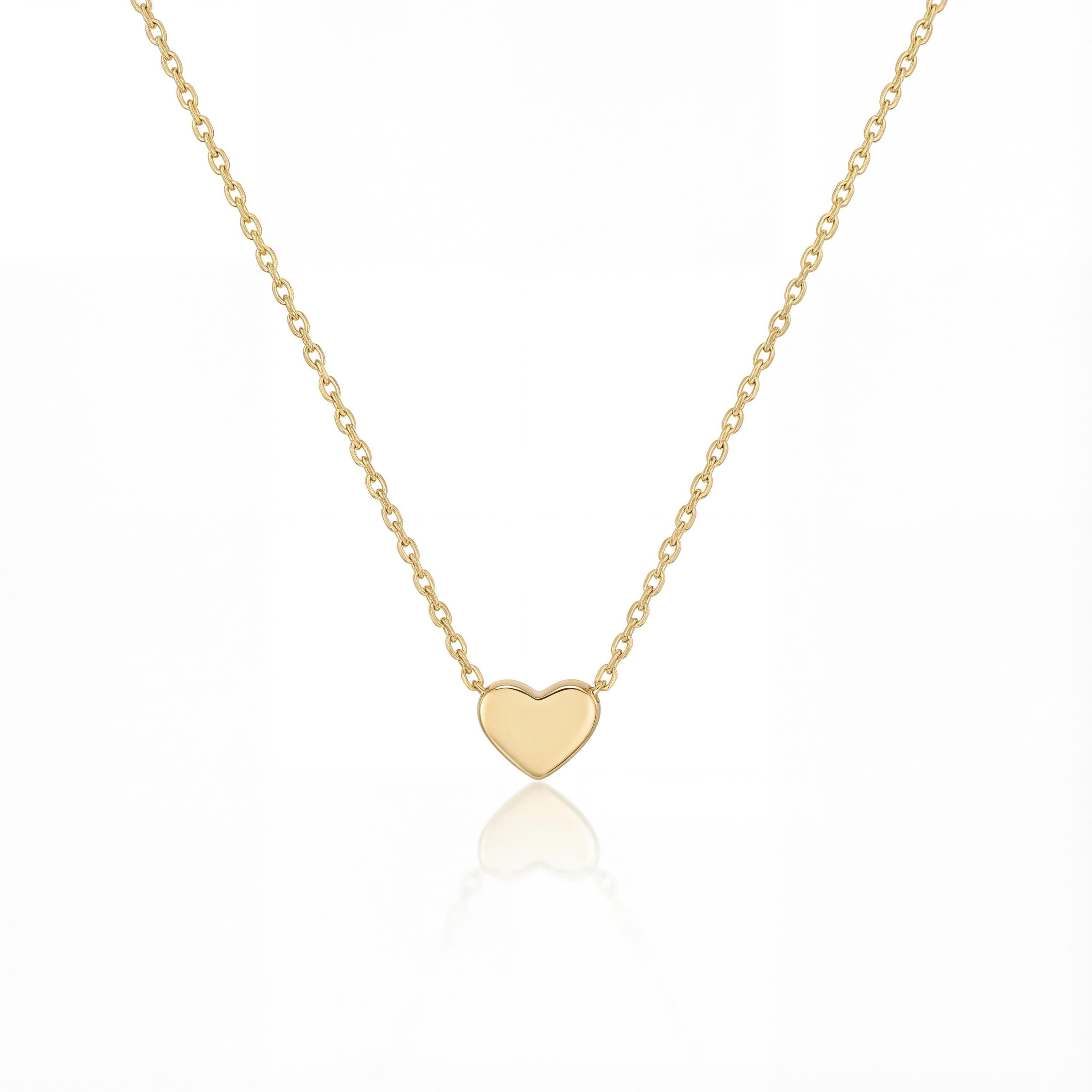 14K solid gold heart necklace, product photo