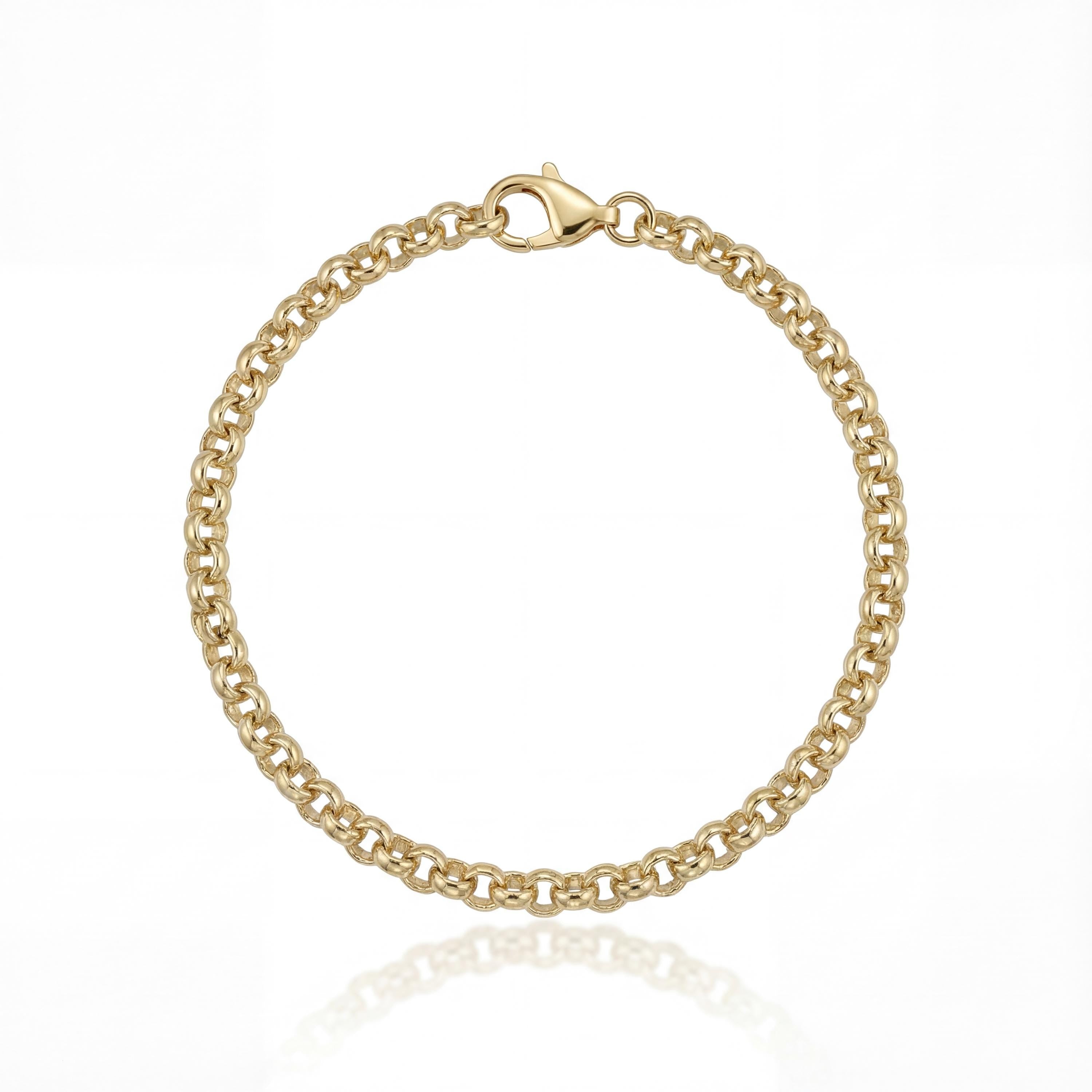 14K Solid Gold Rolo Chain Bracelet - Real Gold, Men & Women, Unisex - Handmade Fine Jewelry