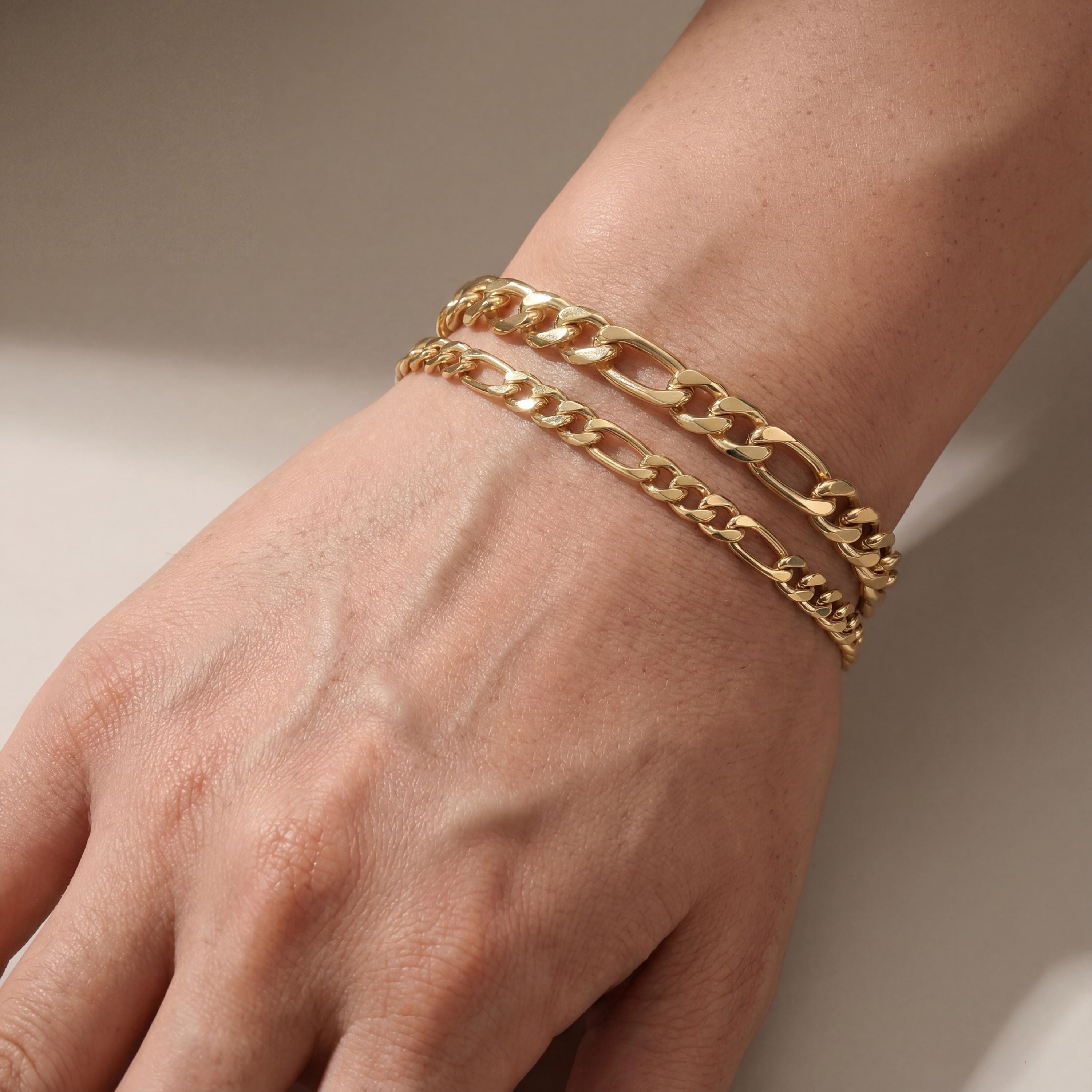 14K Solid Gold Figaro Chain Bracelet Handmade Minimal Unisex Jewelry